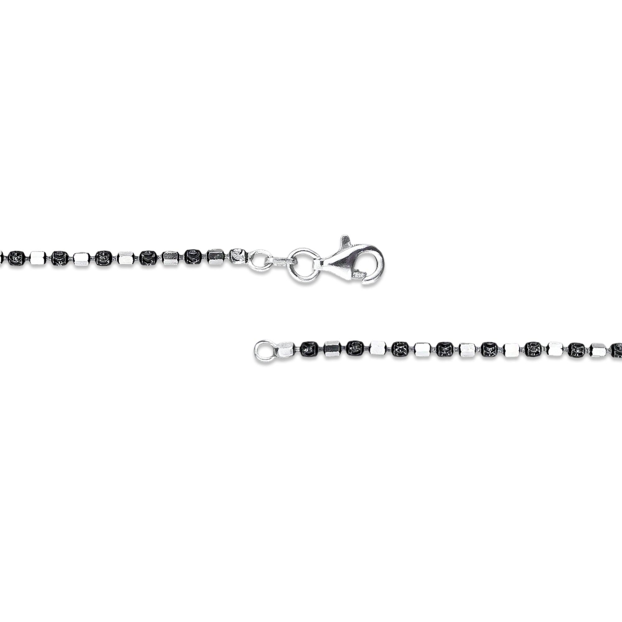 TMPCU012 Cadena Cubos y Bolitas Pavonadas 2 mm x 55 cm en Plata Fina .925