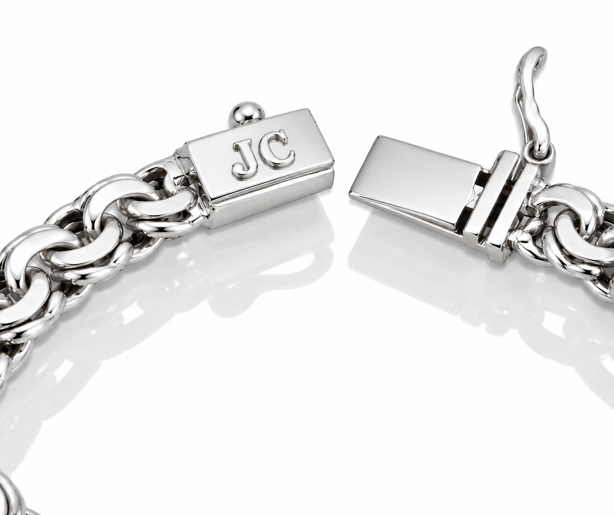 LPPC015 Pulsera Tejido Chino 8.2 mm x 22 cm en Plata Ley .925