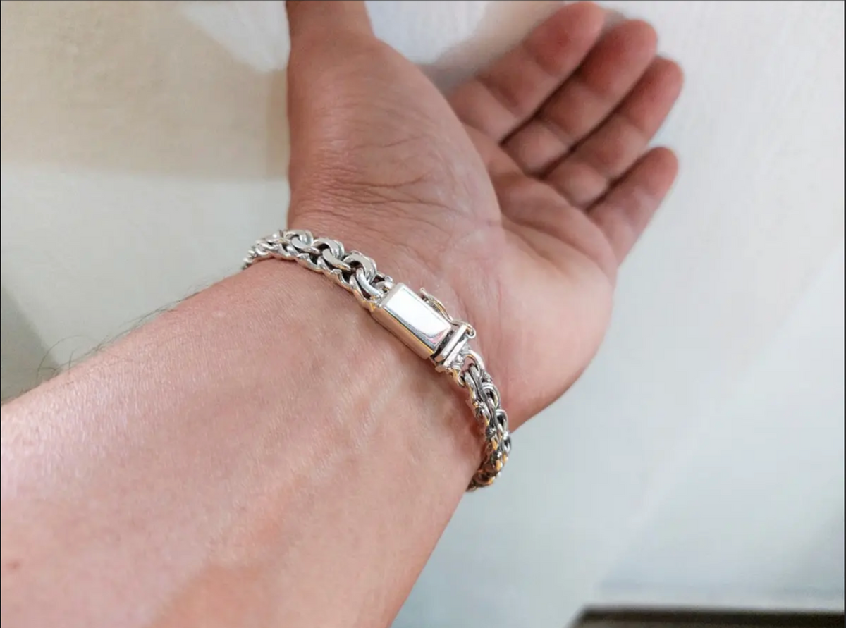 LPPC014 Pulsera Tejido Chino 8.2 mm x 21 cm en Plata Ley .925