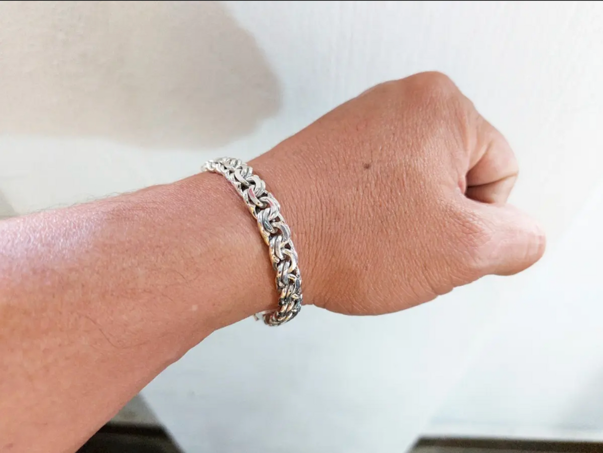 LPPC014 Pulsera Tejido Chino 8.2 mm x 21 cm en Plata Ley .925