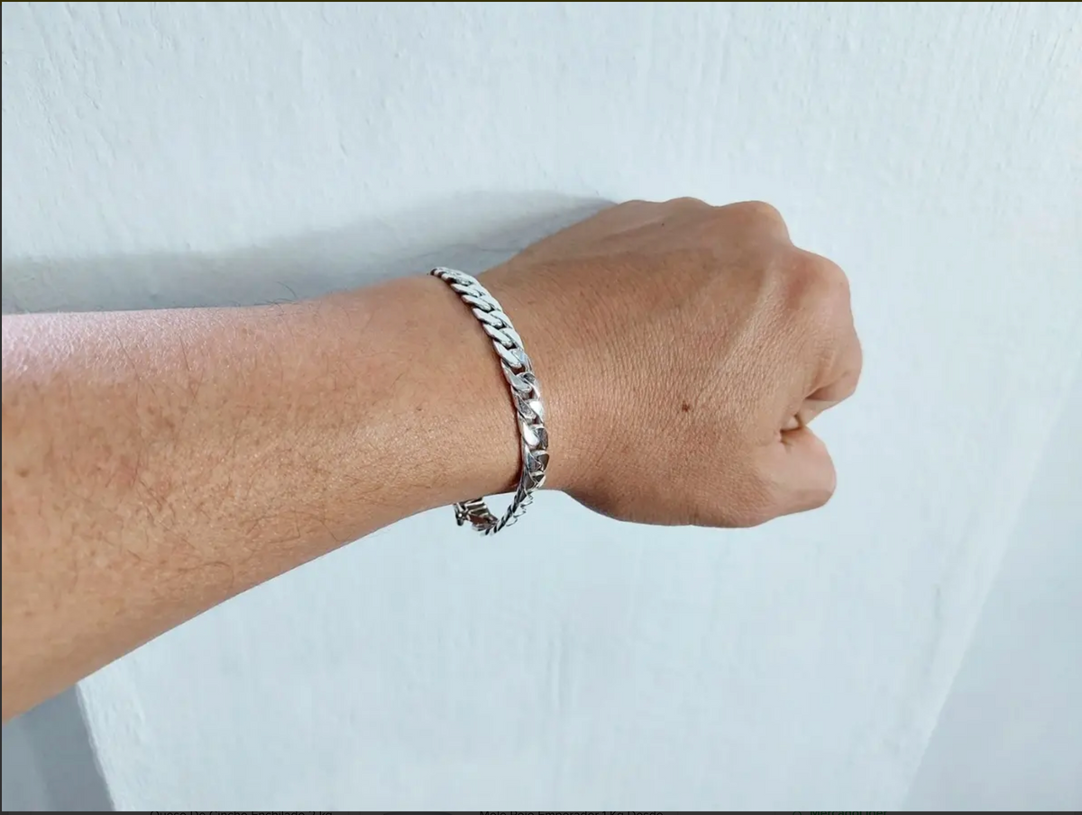 LPPC117-21P Pulsera Personalizada Mod Cubana 7 mm x 21 cm en Plata Ley .925