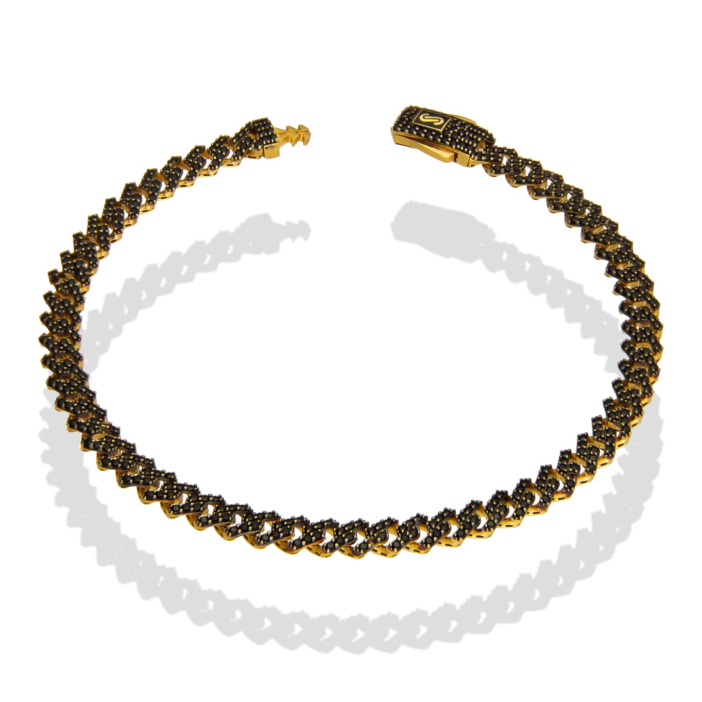 DG14PC001 Pulsera Para Caballero Oro Sólido 14K Mónaco Chain Mod Hexágono Zirc Negras 5 mm x 21 cm