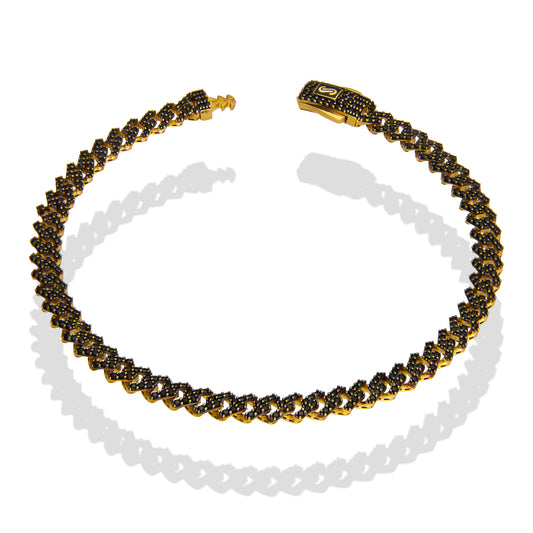 DG14PC001 Pulsera Para Caballero Oro Sólido 14K Mónaco Chain Mod Hexágono Zirc Negras 5 mm x 21 cm