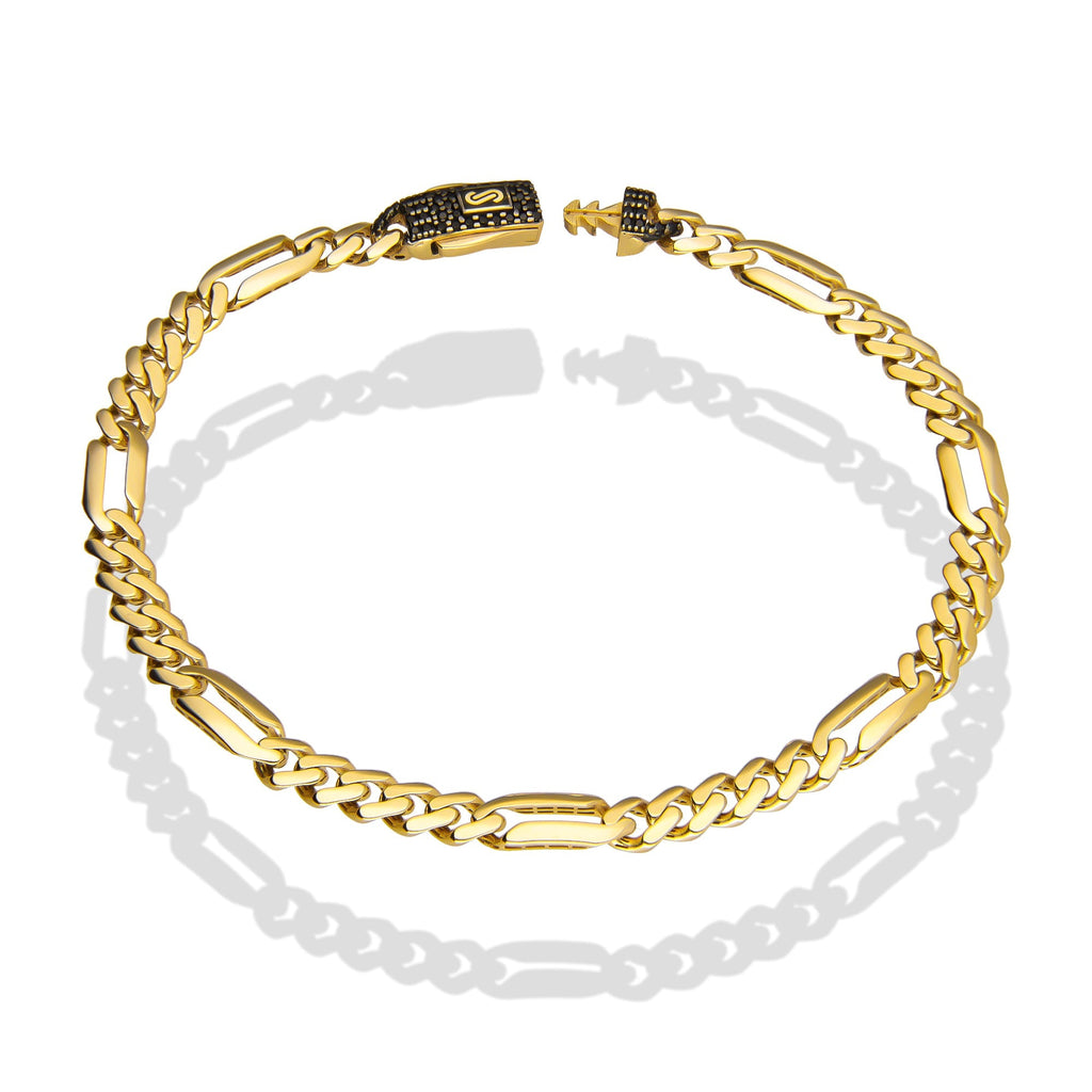 DG14PC002 Pulsera Para Caballero Oro Sólido 14K Mónaco Chain Mod Fígaro Lisa 5 mm x 21 cm