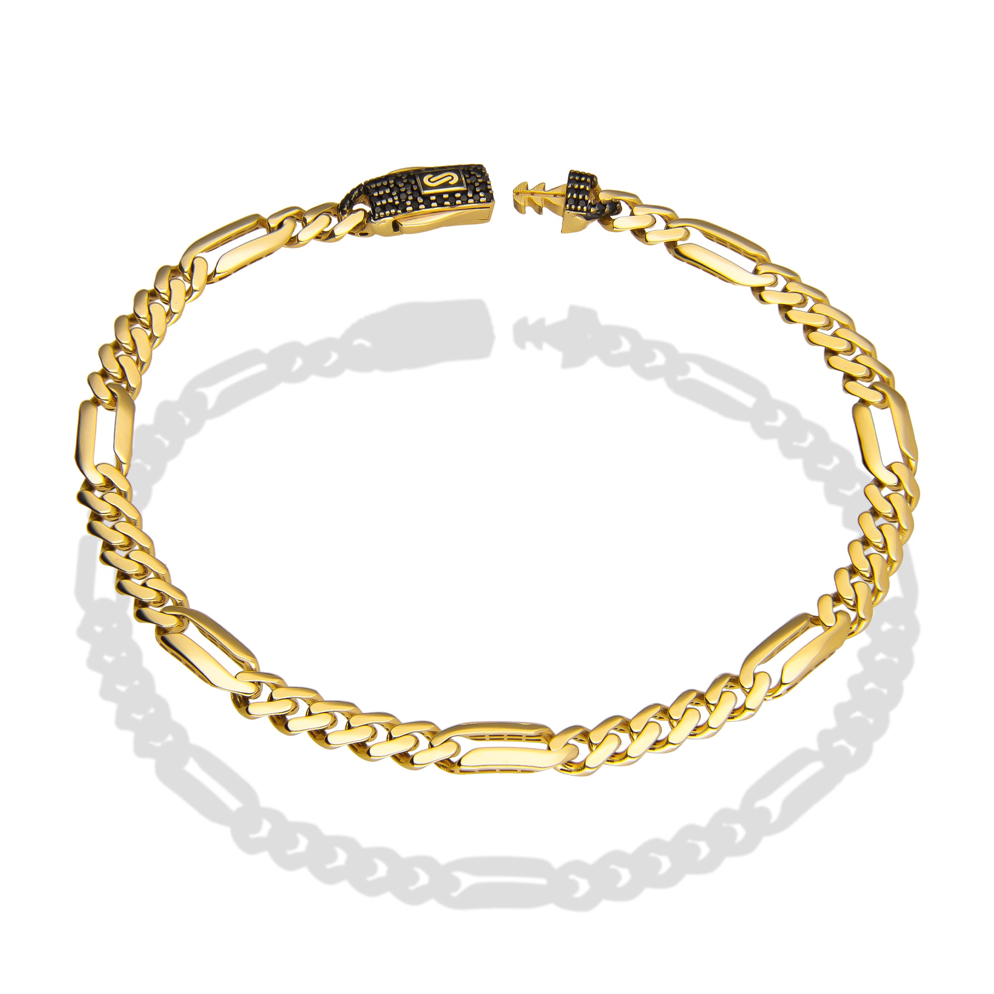 DG14PC002 Pulsera Para Caballero Oro Sólido 14K Mónaco Chain Mod Fígaro Lisa 5 mm x 21 cm