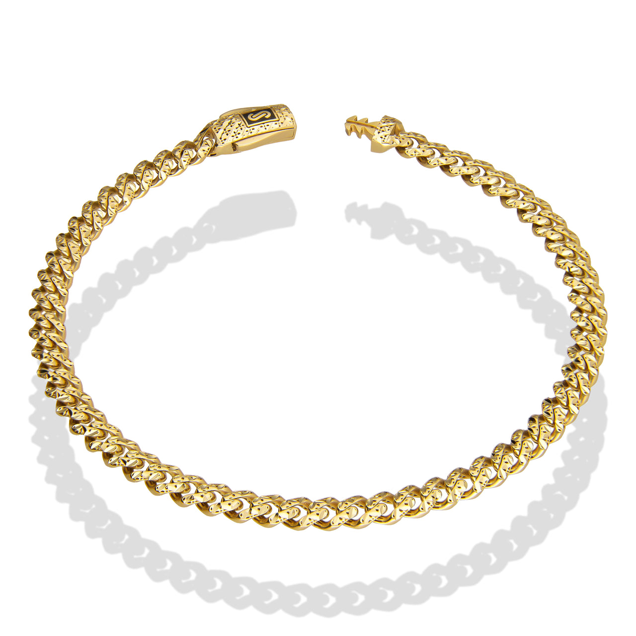 DG14PC003 Pulsera Para Caballero Oro Sólido 14K Mónaco Chain Mod 1x0 Diamantada 5 mm x 21 cm