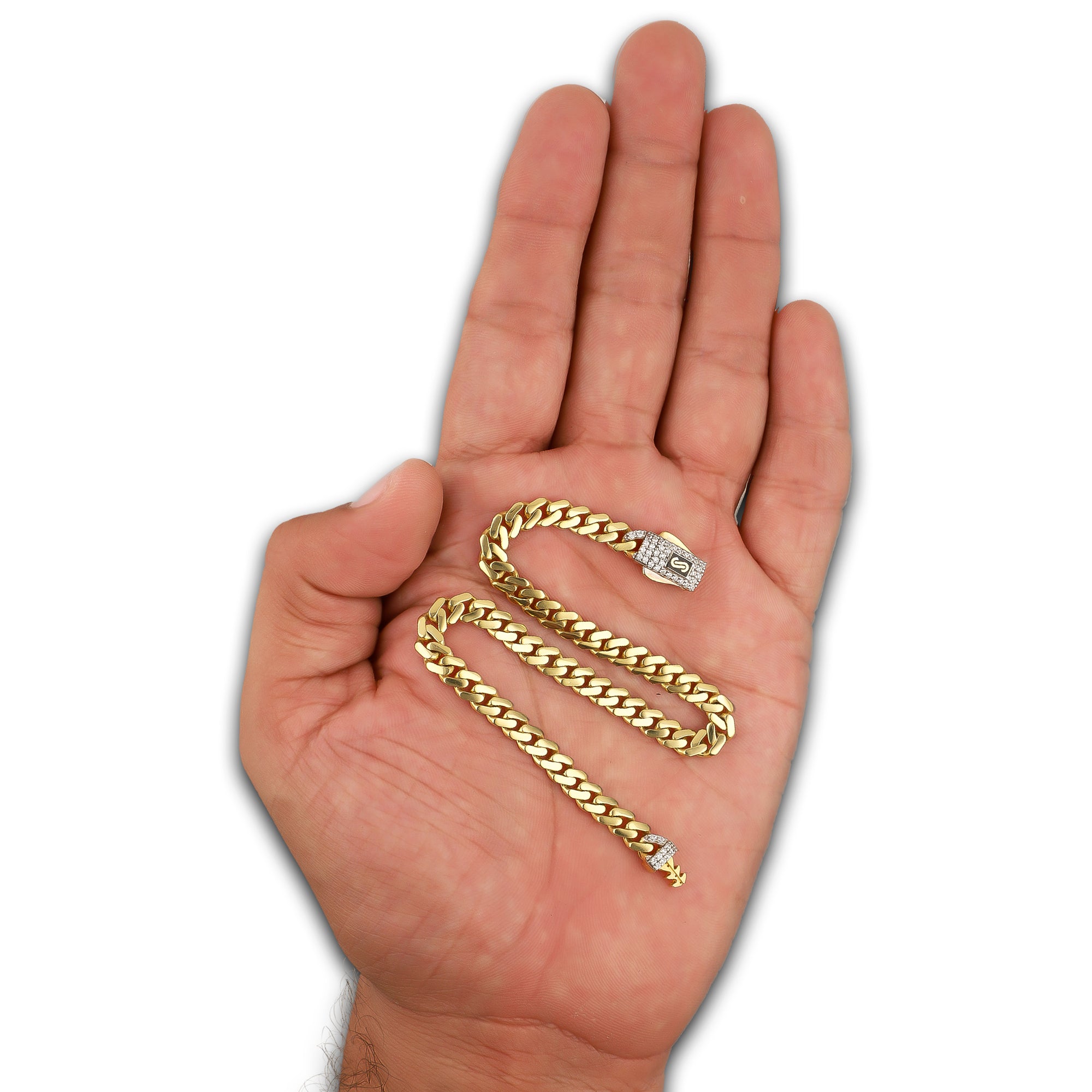 DG14PC004 Pulsera Para Caballero Oro Sólido 14K Mónaco Chain Mod 1x0 Lisa Broche Zirc 5 mm x 21 cm