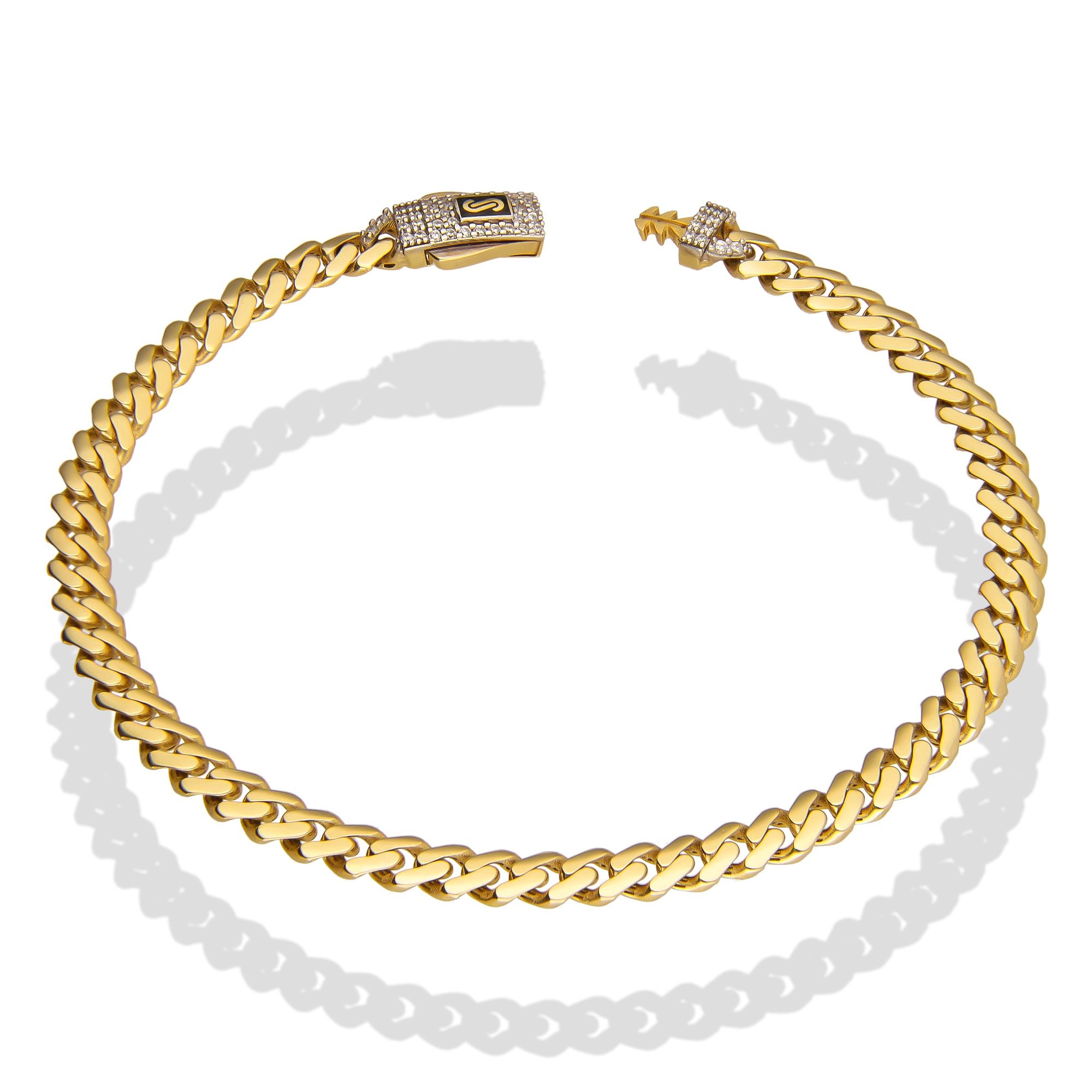 DG14PC004 Pulsera Para Caballero Oro Sólido 14K Mónaco Chain Mod 1x0 Lisa Broche Zirc 5 mm x 21 cm