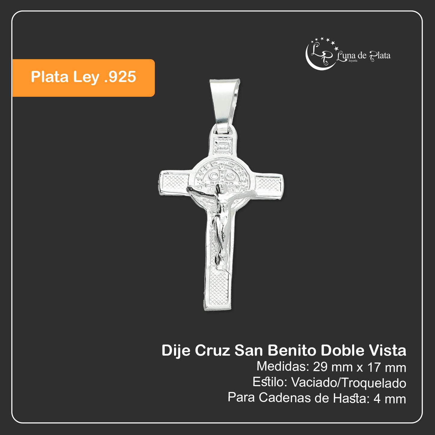 LPDJ013 Dije Cruz San Benito Doble Vista Chica En Plata .925 MLM816801433