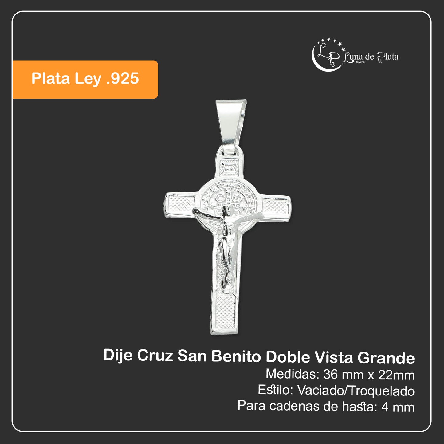 LPDJ014 Dije Cruz San Benito Doble Vista Grande En Plata .925 MLM816801879