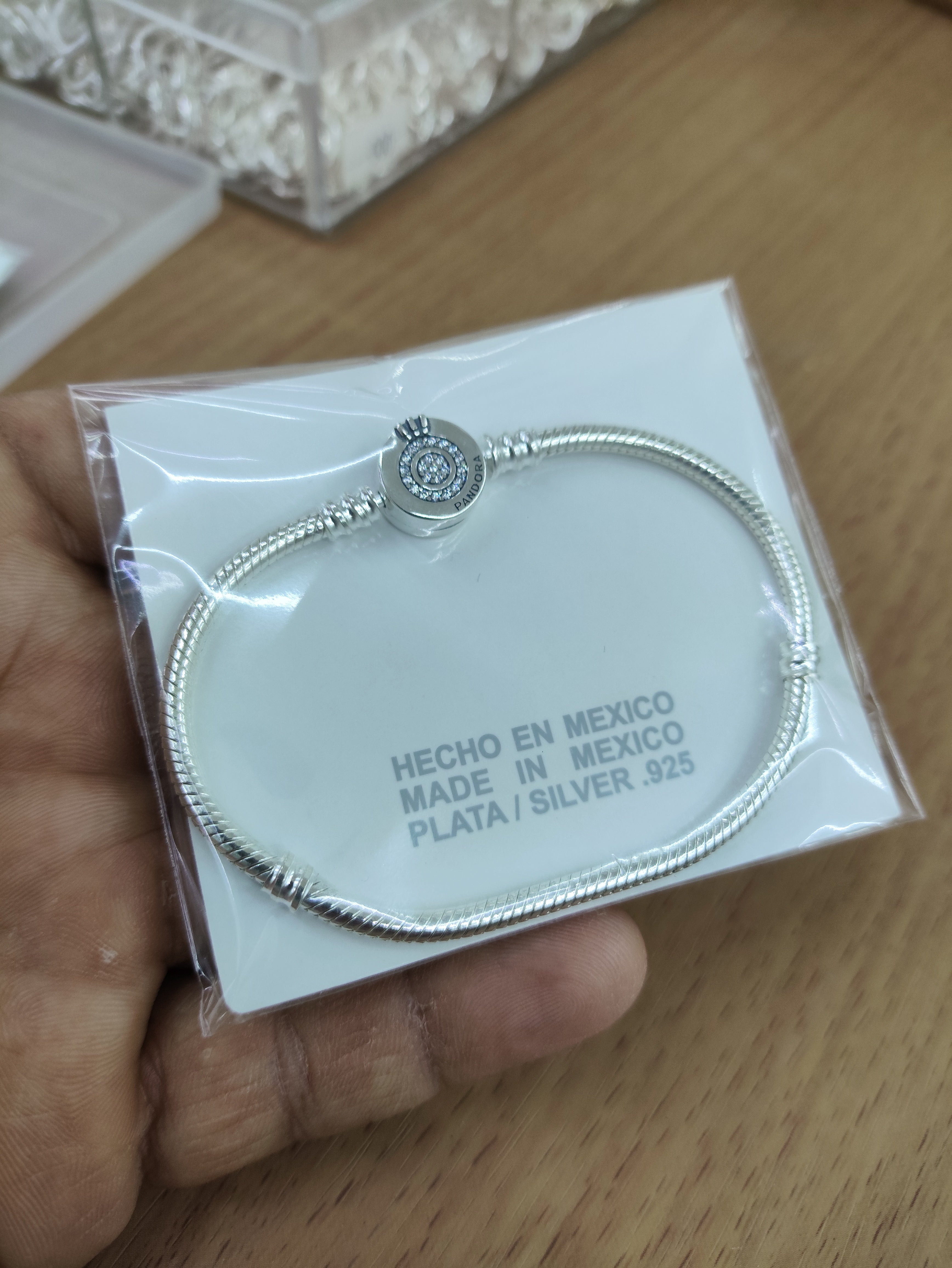 TMPPD001-17 Pulsera Dama Pand Círculo 3 Líneas 17 cm en Plata Fina .925