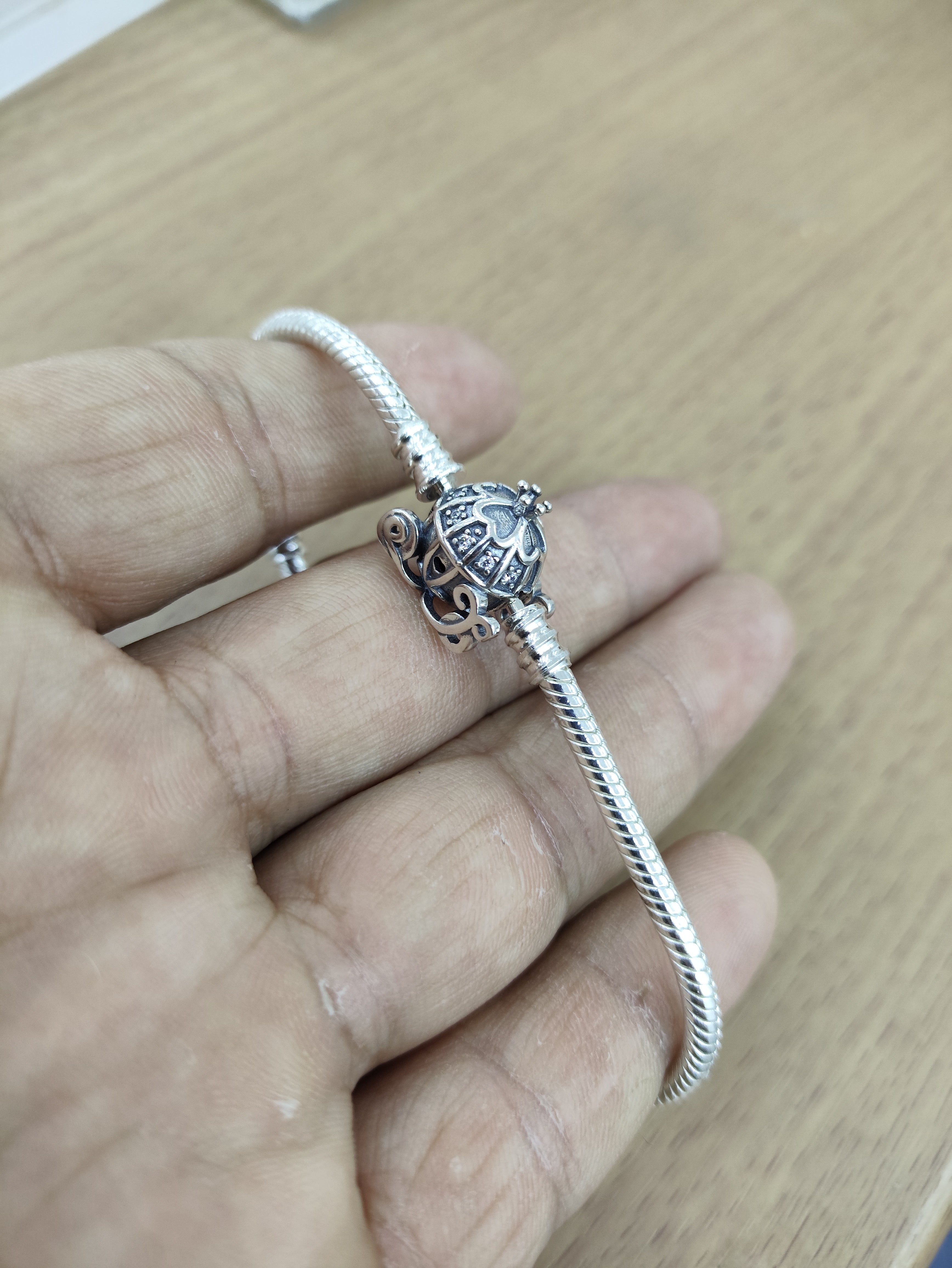 TMPPD003-19 Pulsera Dama Pand Carruaje Cenicienta 19 cm en Plata Fina .925