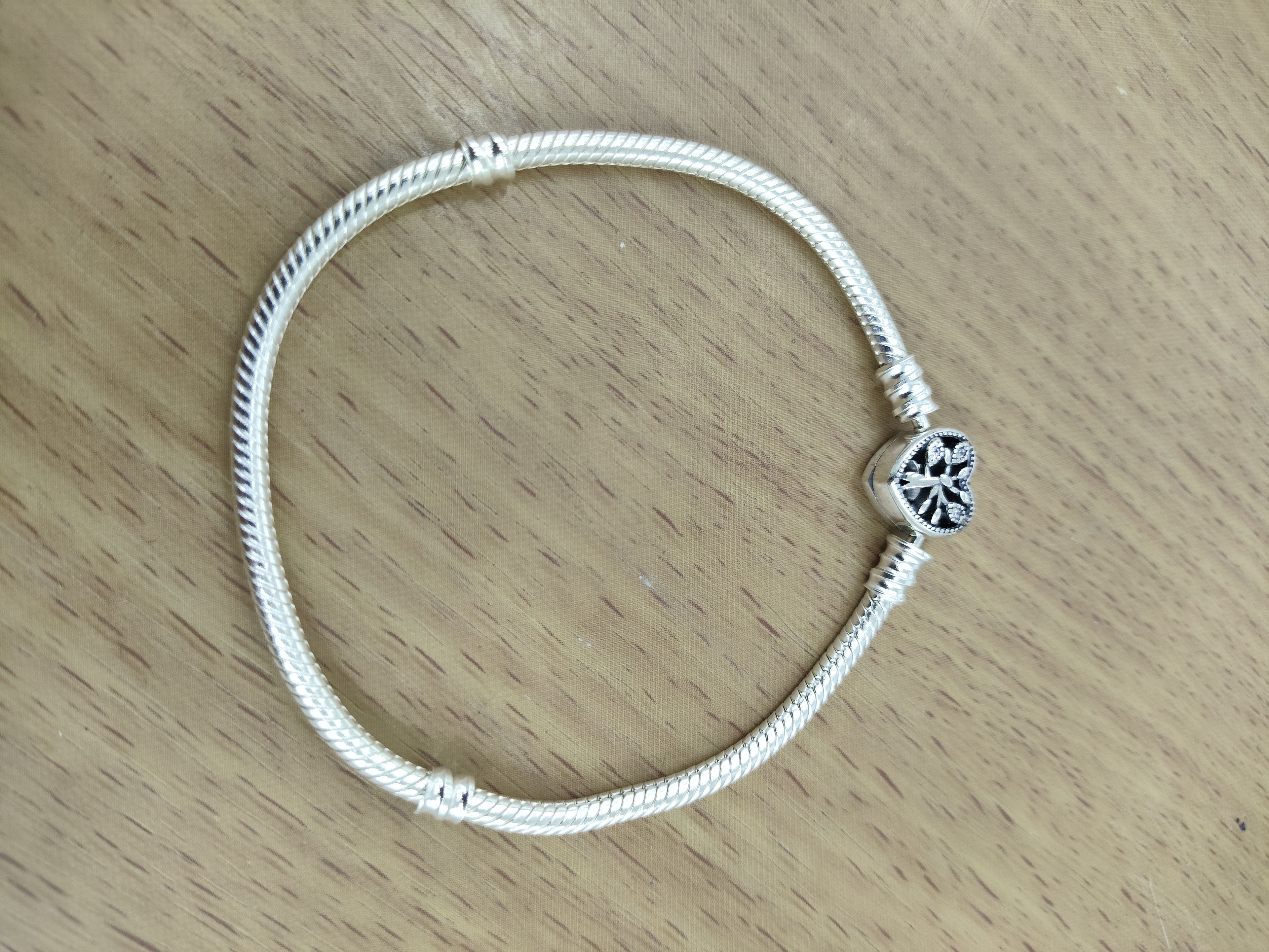 TMPPD005-17 Pulsera Dama Pand Corazón Floral 17 cm en Plata Fina .925