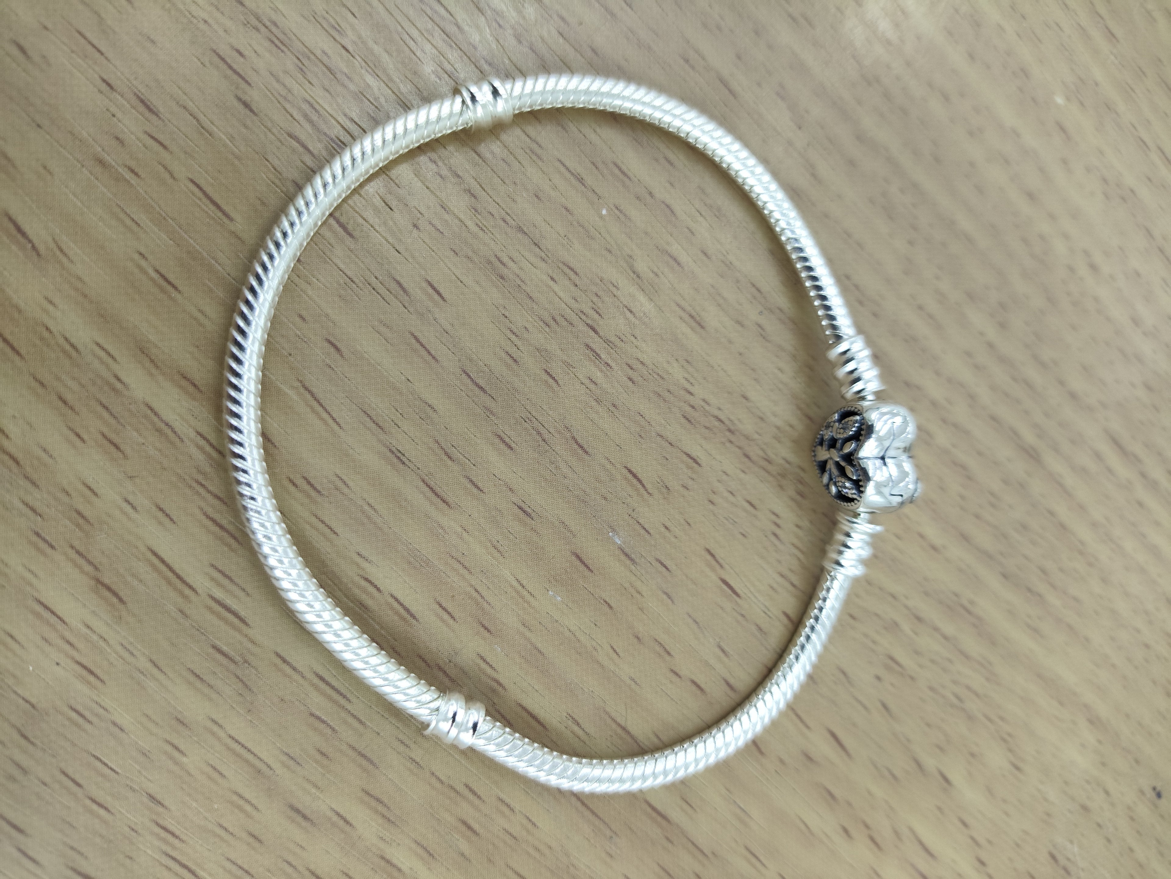 TMPPD005-17 Pulsera Dama Pand Corazón Floral 17 cm en Plata Fina .925