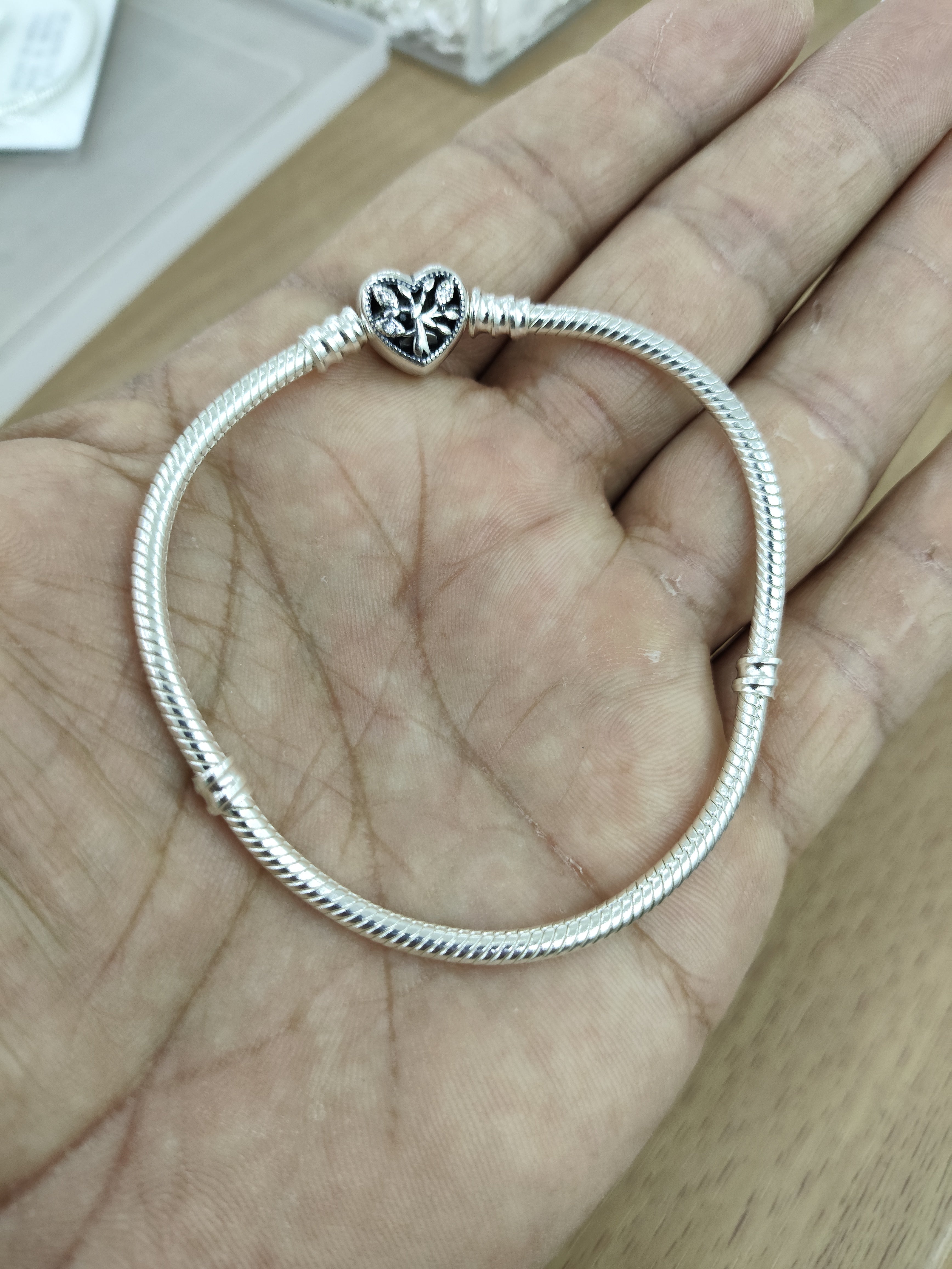 TMPPD005-19 Pulsera Dama Pand Corazón Floral 19 cm en Plata Fina .925