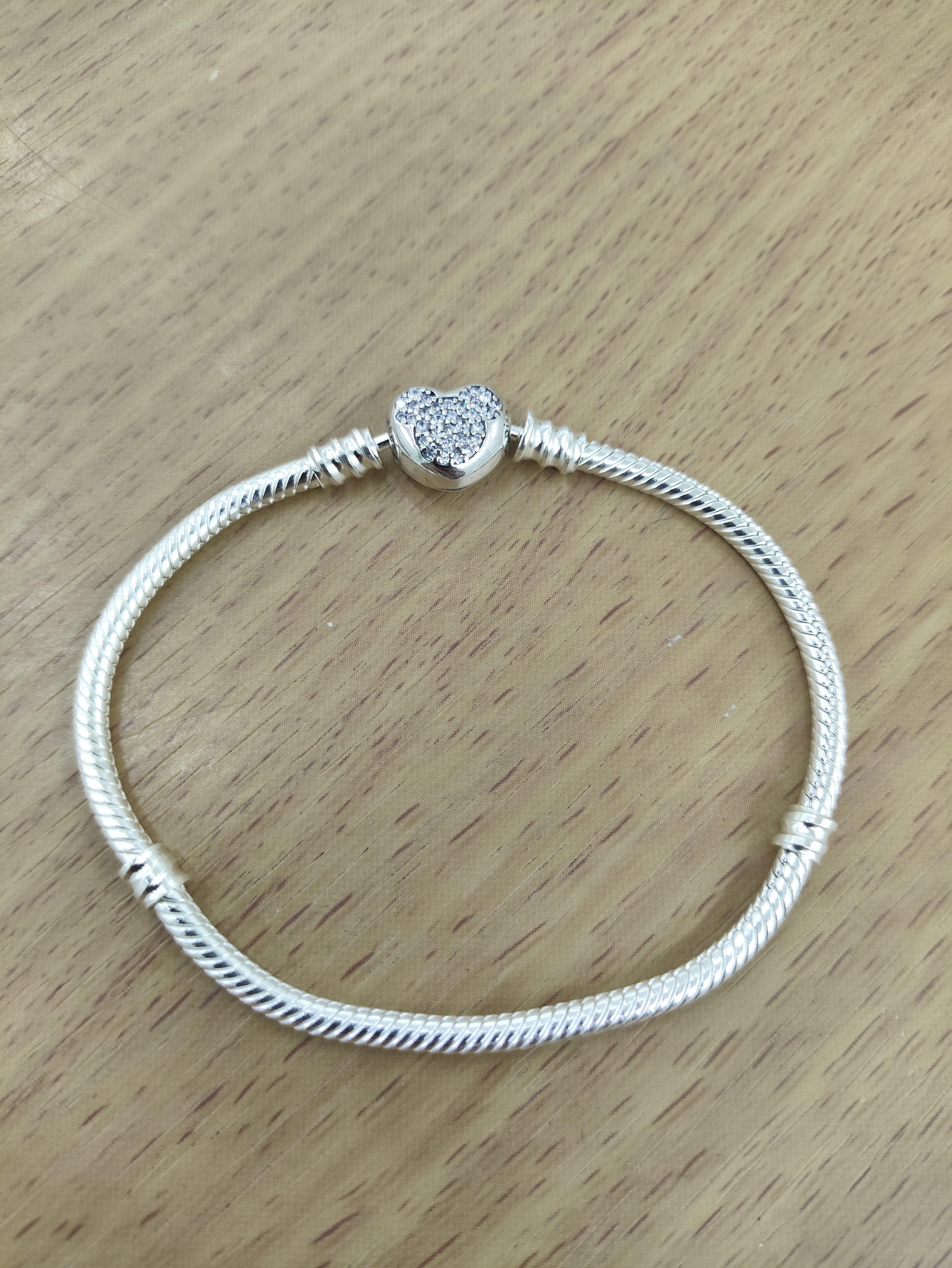 TMPPD006-17 Pulsera Dama Pand Corazón Mickey con Zirconias 17 cm en Plata Fina .925