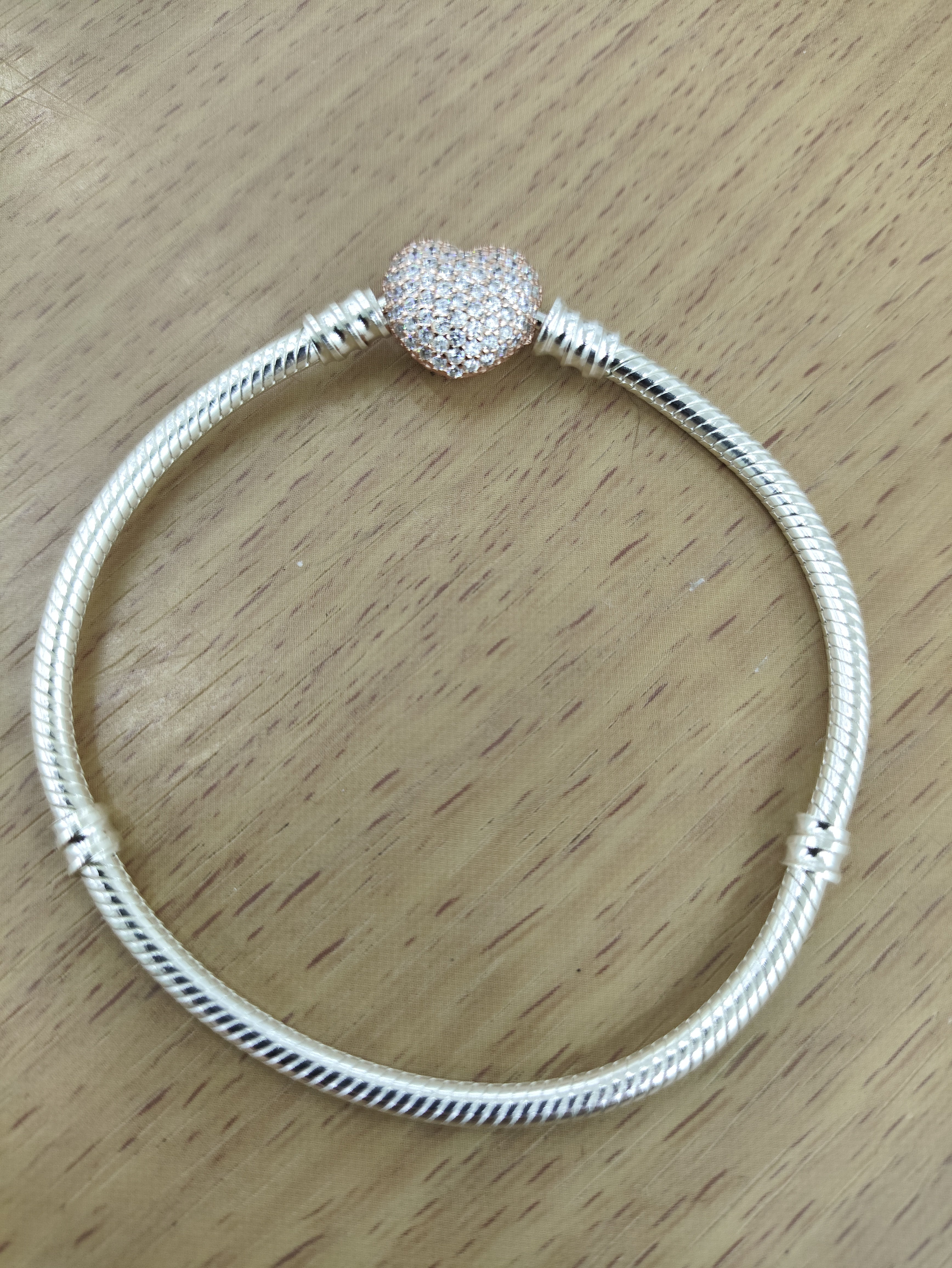 TMPPD007-17 Pulsera Dama Pand Corazón Plata Rosa Pavé 17 cm en Plata Fina .925
