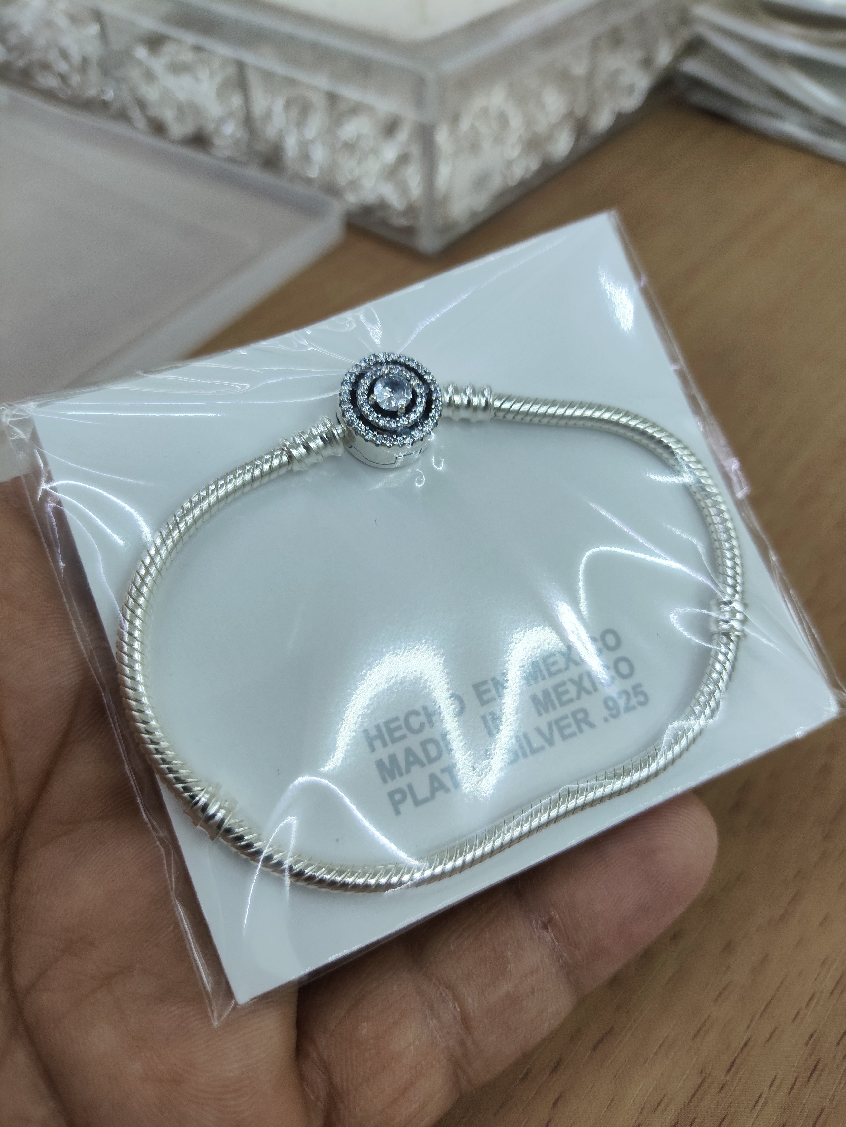 TMPPD008-17 Pulsera Dama Pand 3 Círculos con Zirconia 17 cm en Plata Fina .925