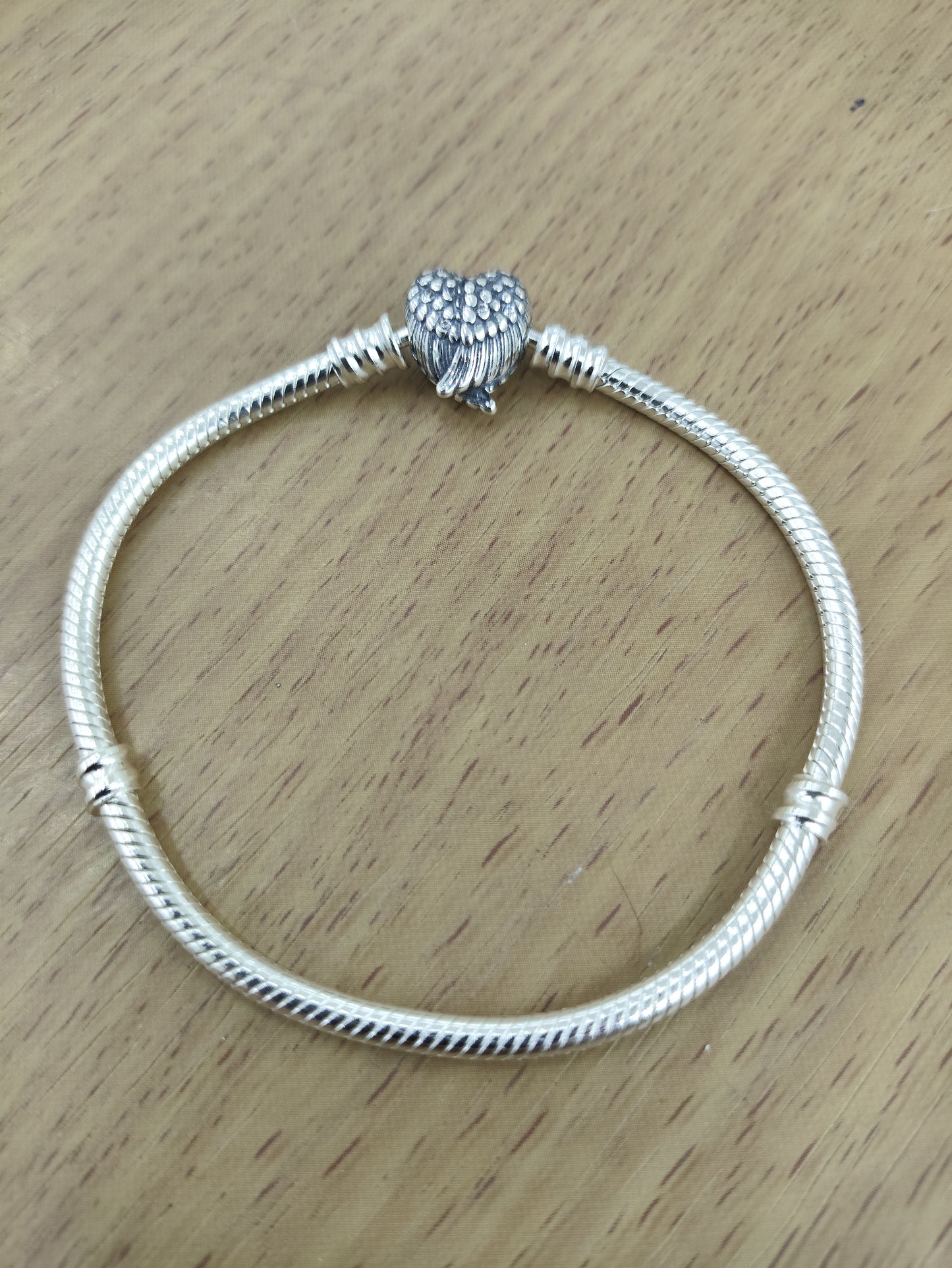 TMPPD009-19 Pulsera Dama Pand Corazón con Alas 19 cm en Plata Fina .925