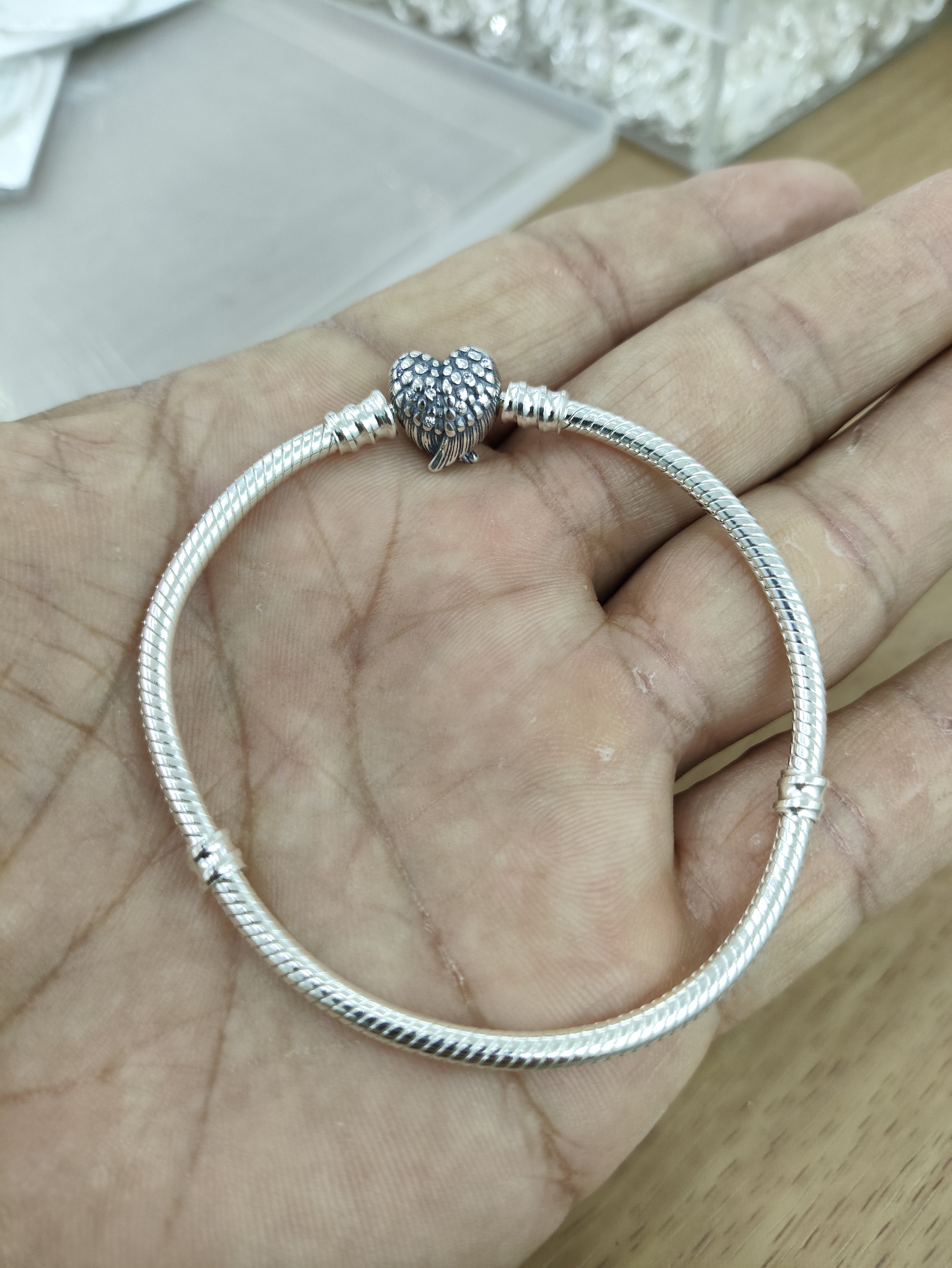 TMPPD009-19 Pulsera Dama Pand Corazón con Alas 19 cm en Plata Fina .925