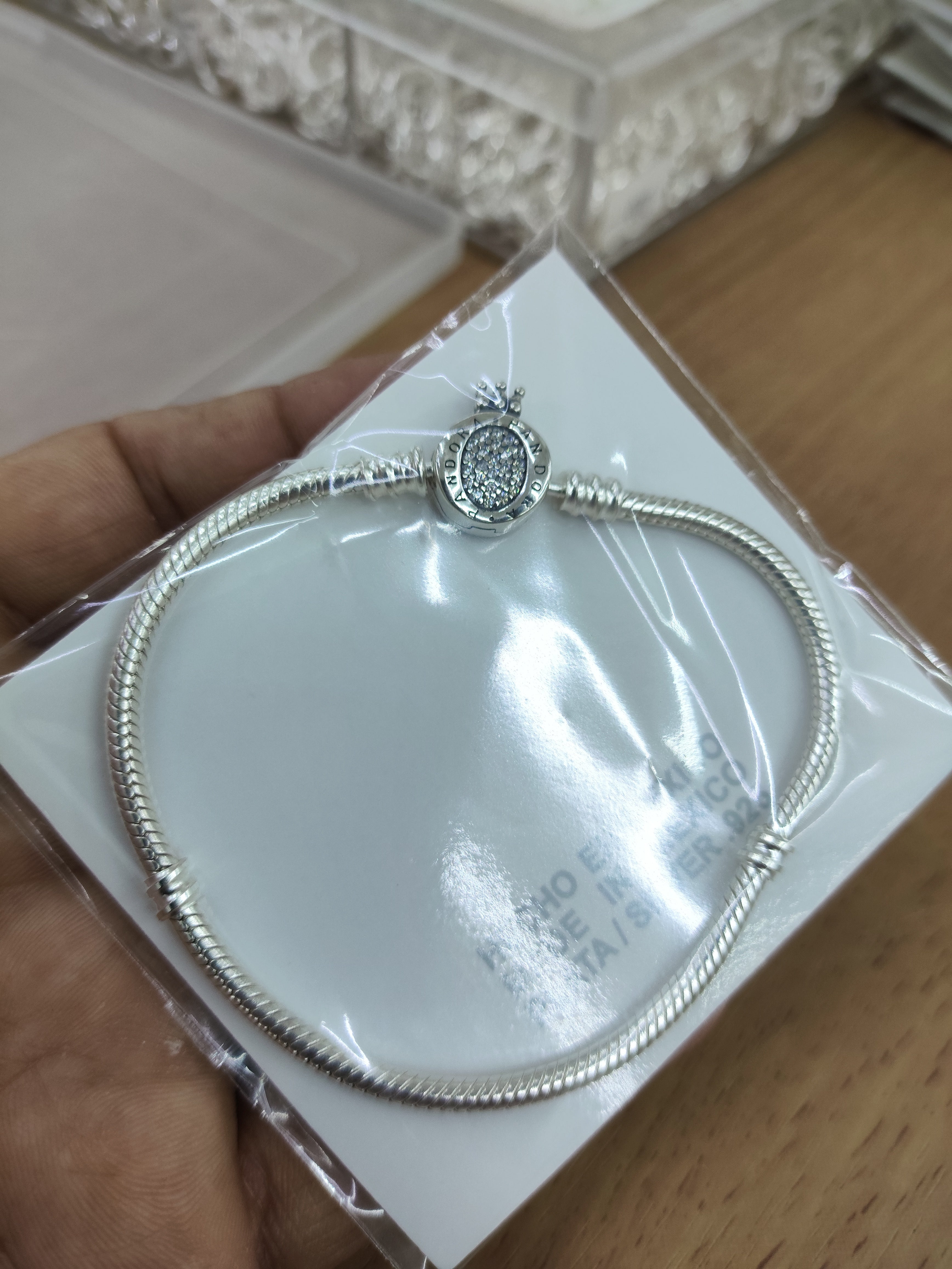 TMPPD012-17 Pulsera Dama Pand Óvalo Centro Zirconias Corona 17 cm en Plata Fina .925
