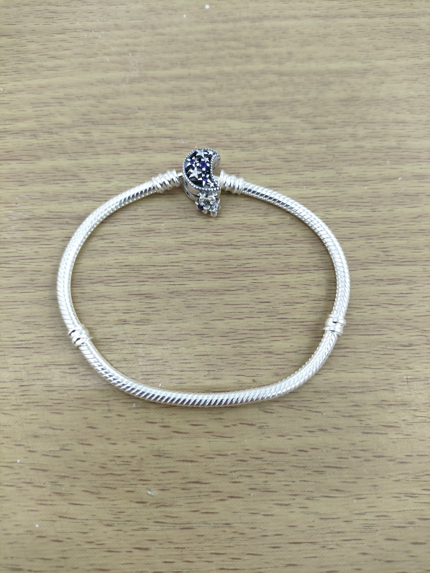 TMPPD022-18 Pulsera Dama Pand Luna con Estrellas Colgantes 18 cm en Plata Fina .925