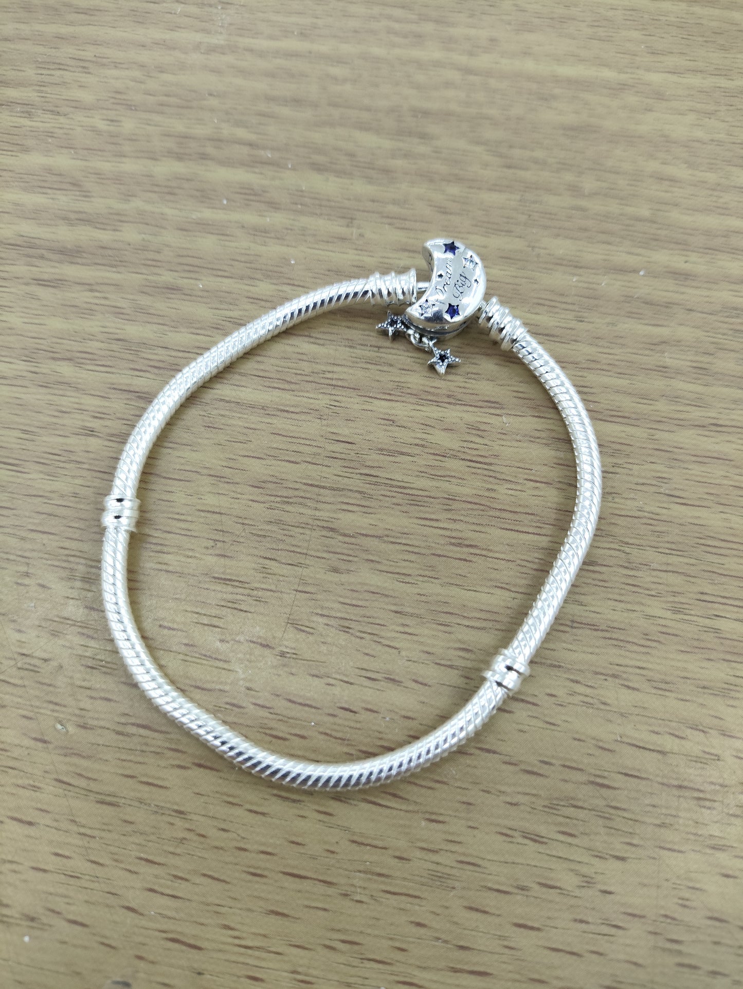 TMPPD022-18 Pulsera Dama Pand Luna con Estrellas Colgantes 18 cm en Plata Fina .925