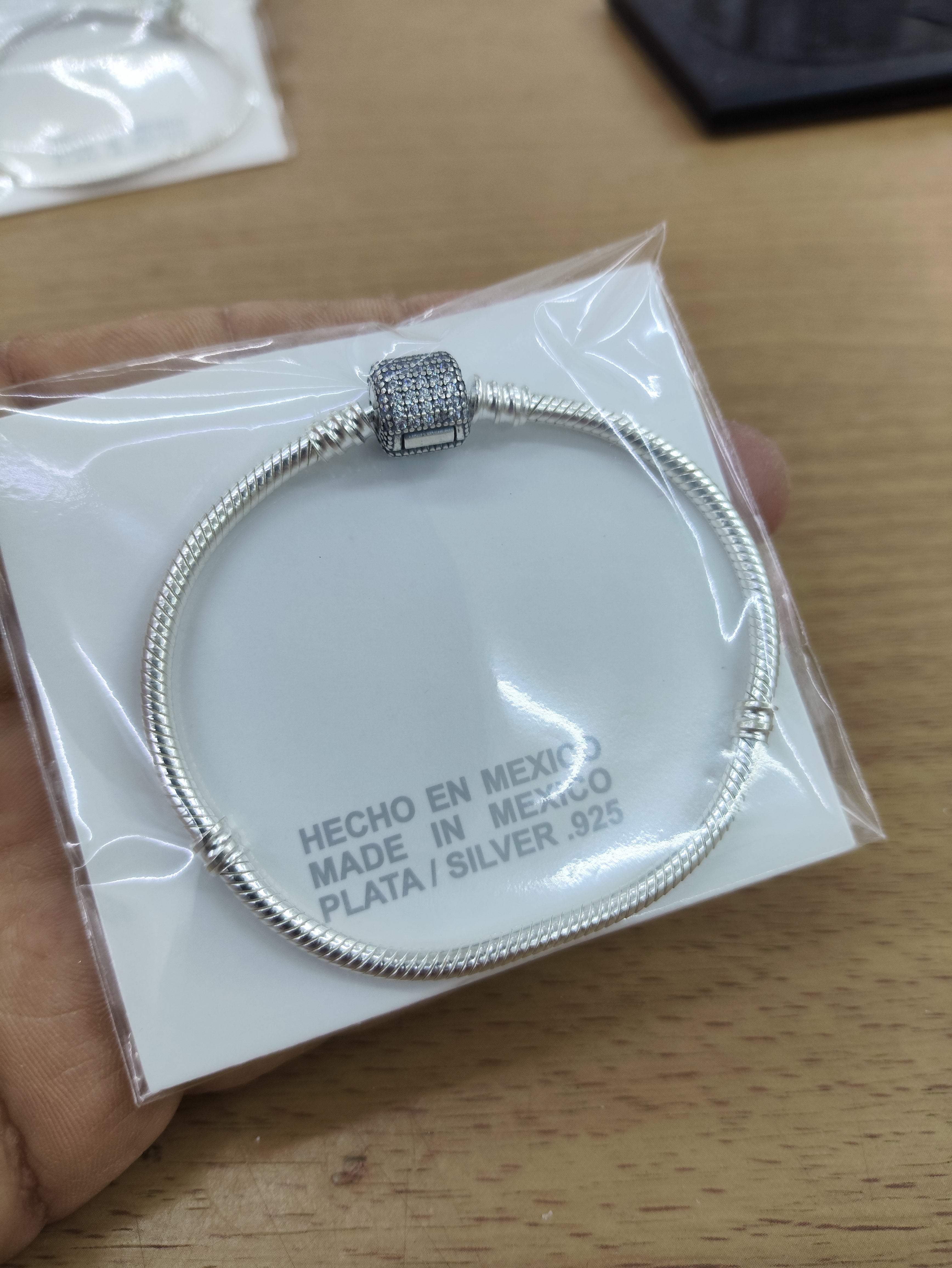 TMPPD026-17 Pulsera Dama Pand Cilindro Zirconias Pavé 17 cm en Plata Fina .925