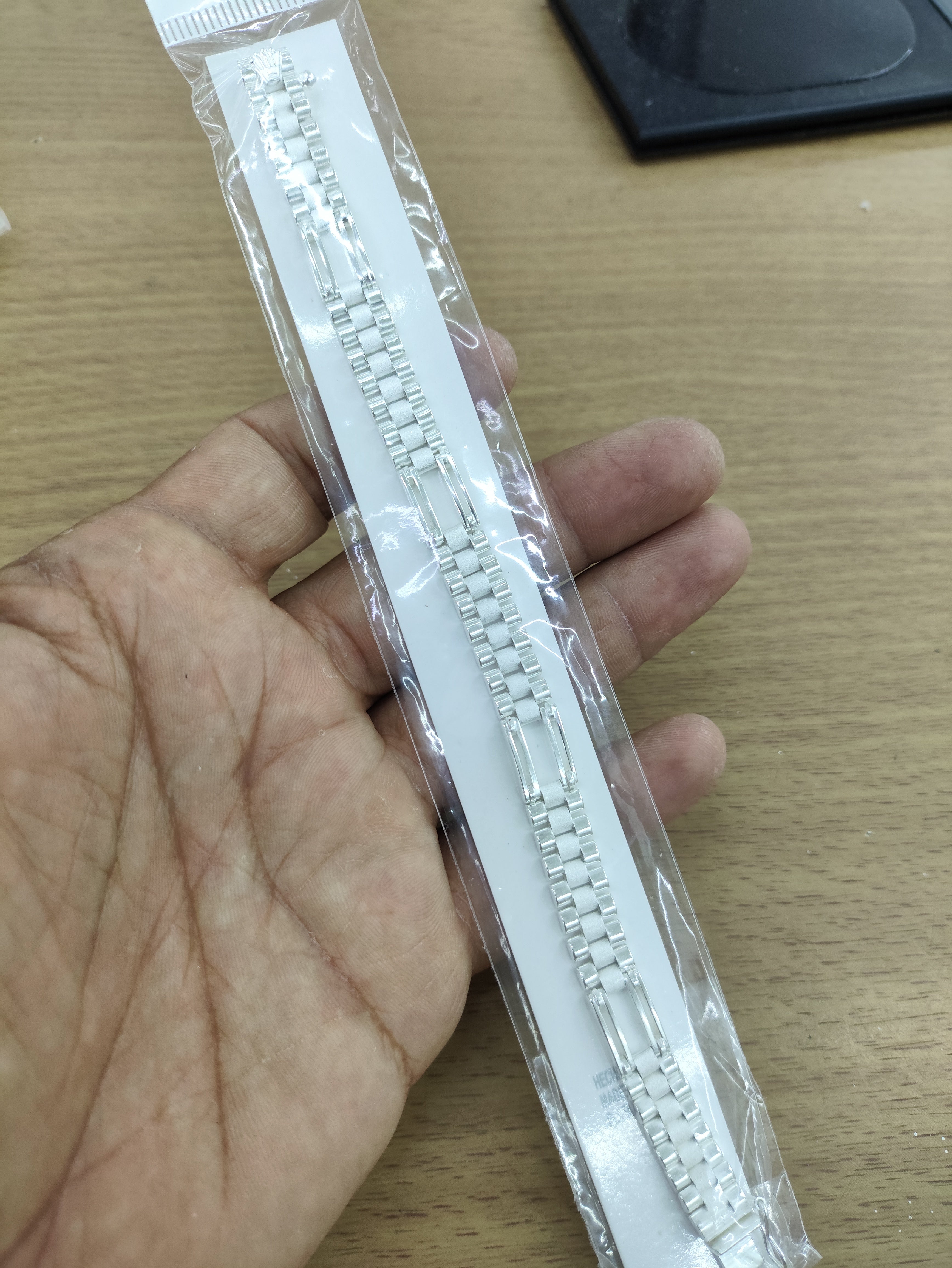 TMPPC003-19 Pulsera Caballero Modelo Rlx 4 Eslabones Largos 8 mm de Ancho x 19 cm de Largo en Plata Fina .925