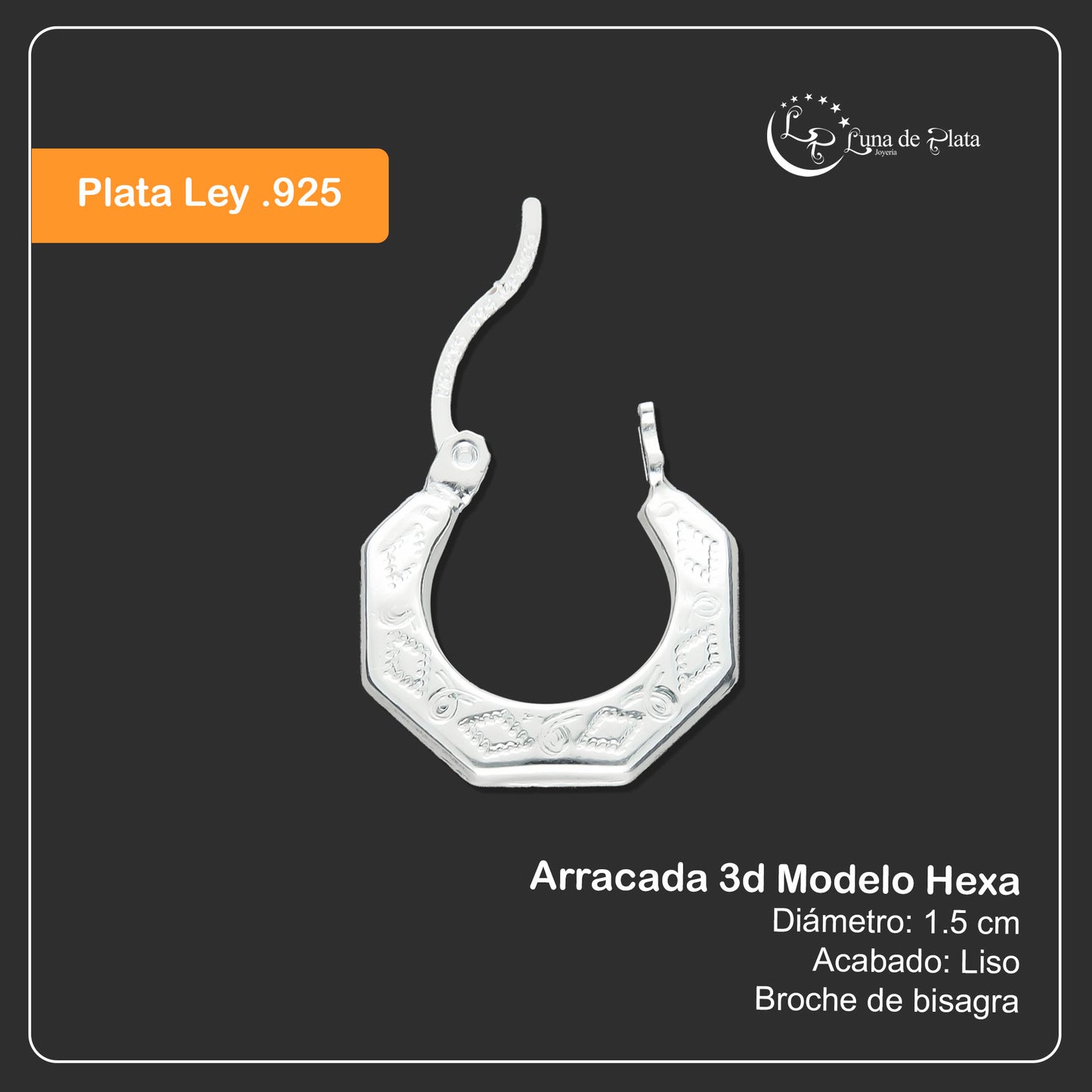 LPA3D017 Arracada 3d Modelo Hexa Grab Plata .925 Taxco Gro 2055503109