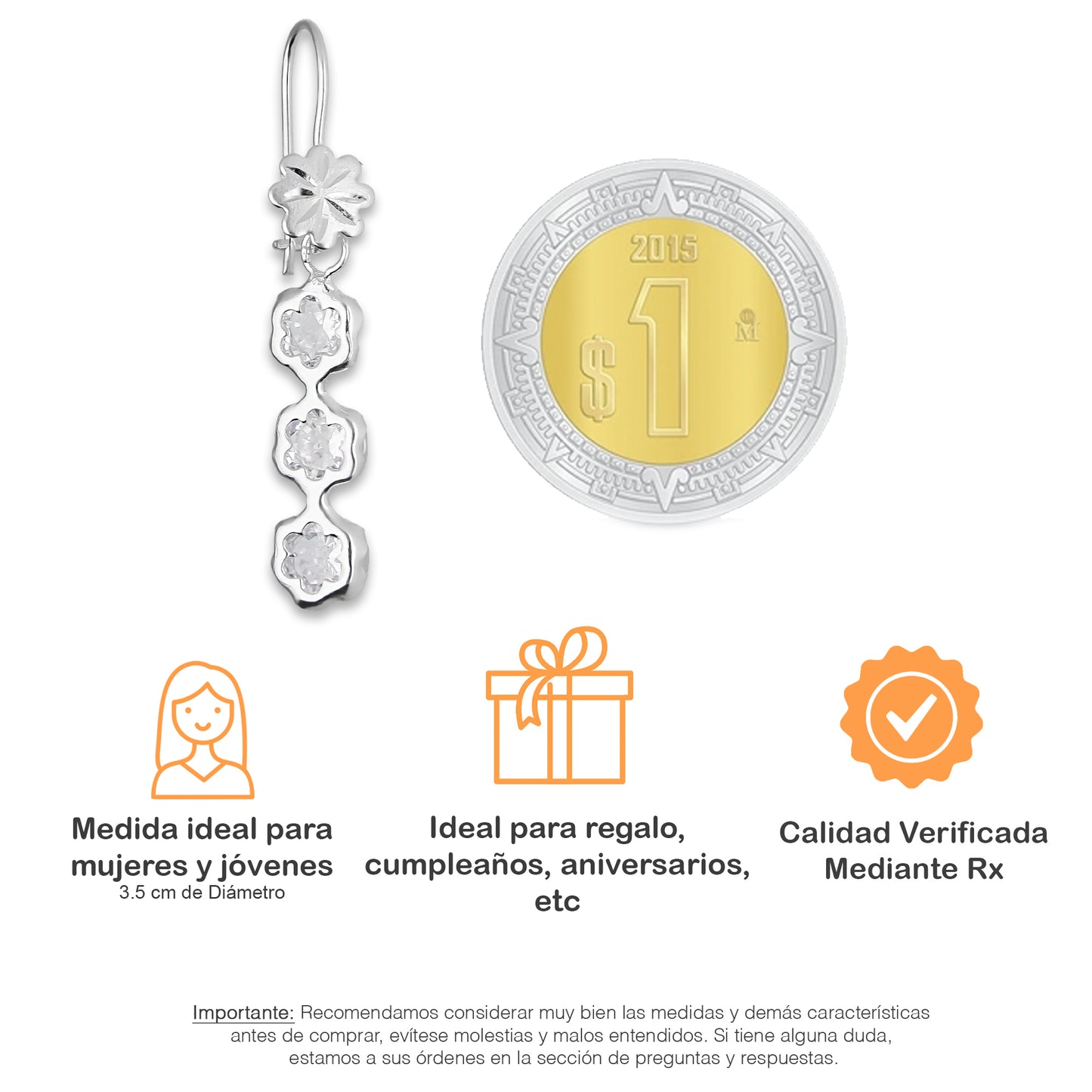 LPAA009 Aretes De Arillo Dama Eslabones Flor Blanco en Plata .925 MLM5165649984