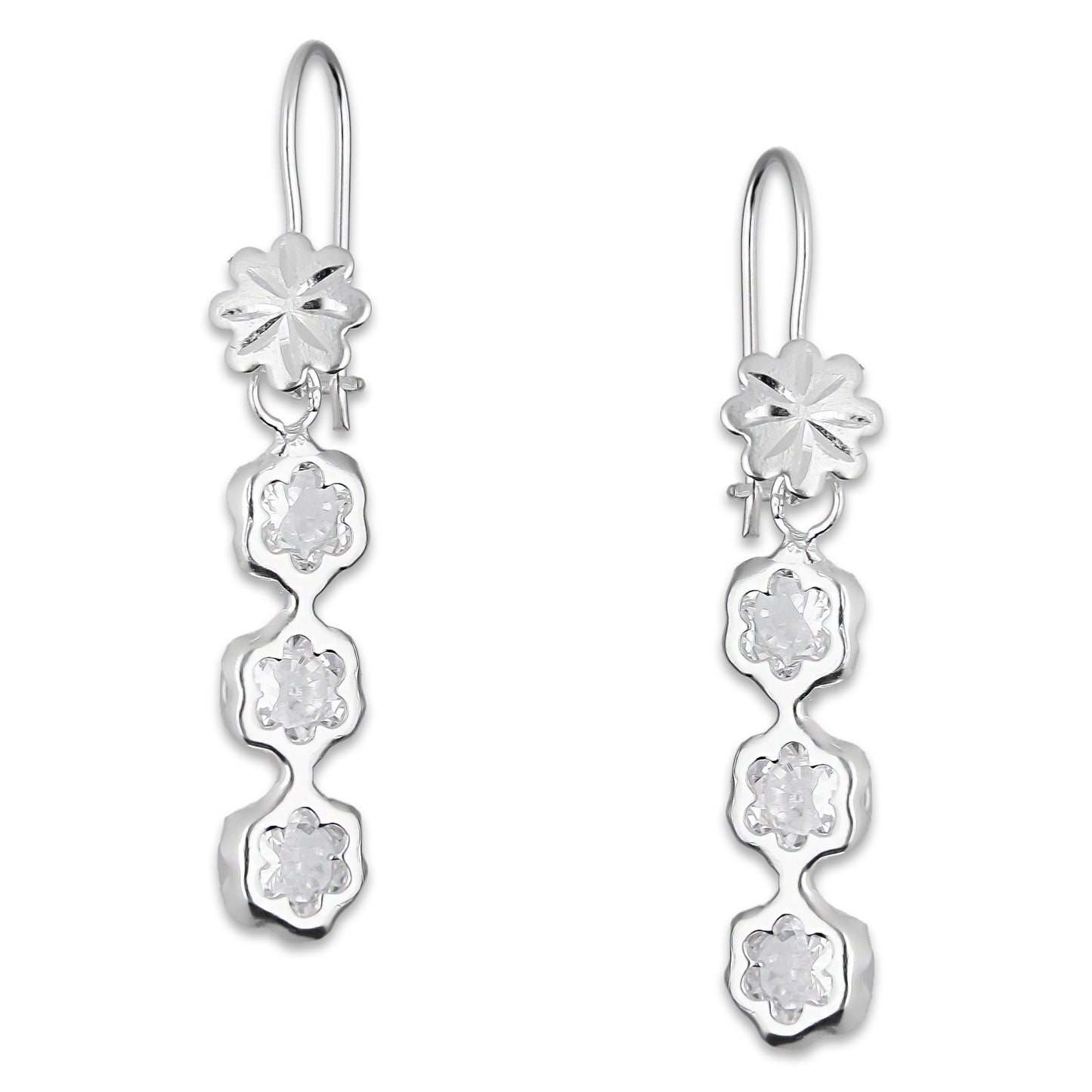 LPAA009 Aretes De Arillo Dama Eslabones Flor Blanco en Plata .925 MLM5165649984