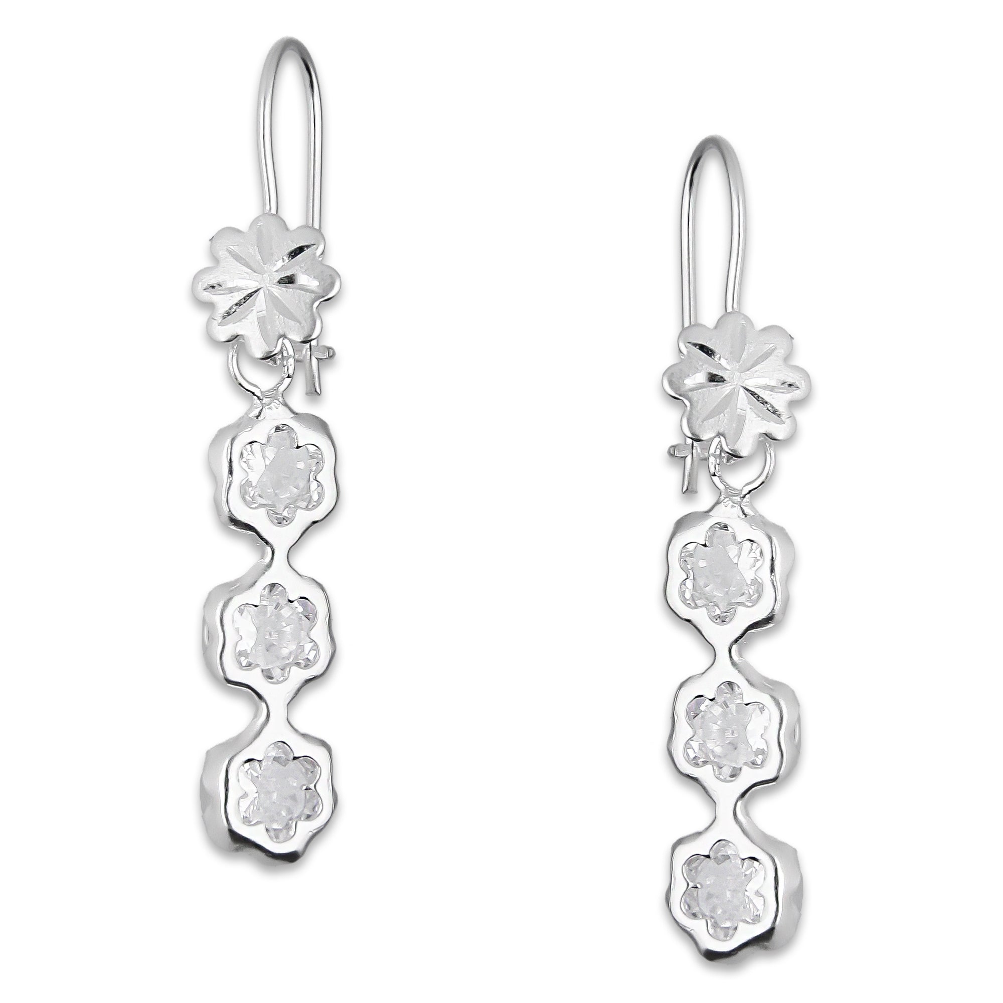 LPAA009 Aretes De Arillo Dama Eslabones Flor Blanco en Plata .925 MLM5165649984