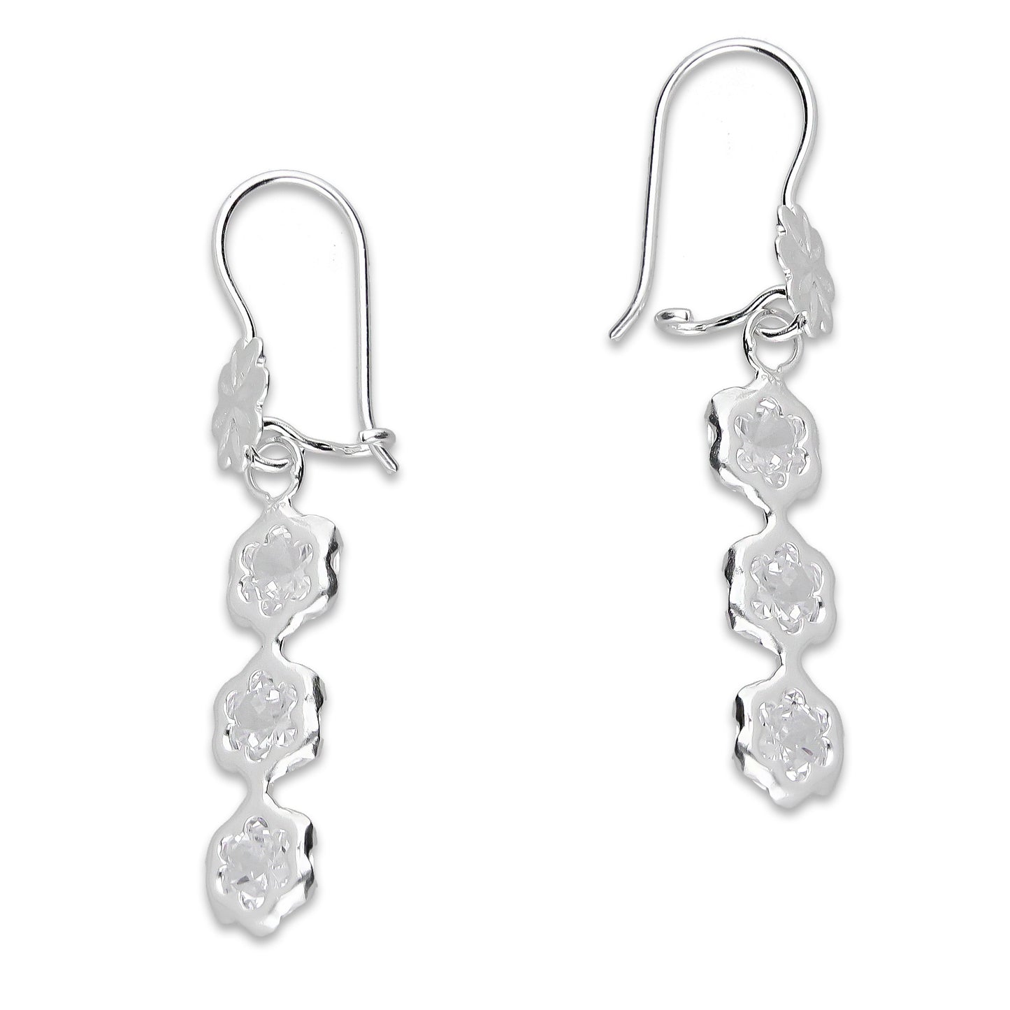 LPAA009 Aretes De Arillo Dama Eslabones Flor Blanco en Plata .925 MLM5165649984