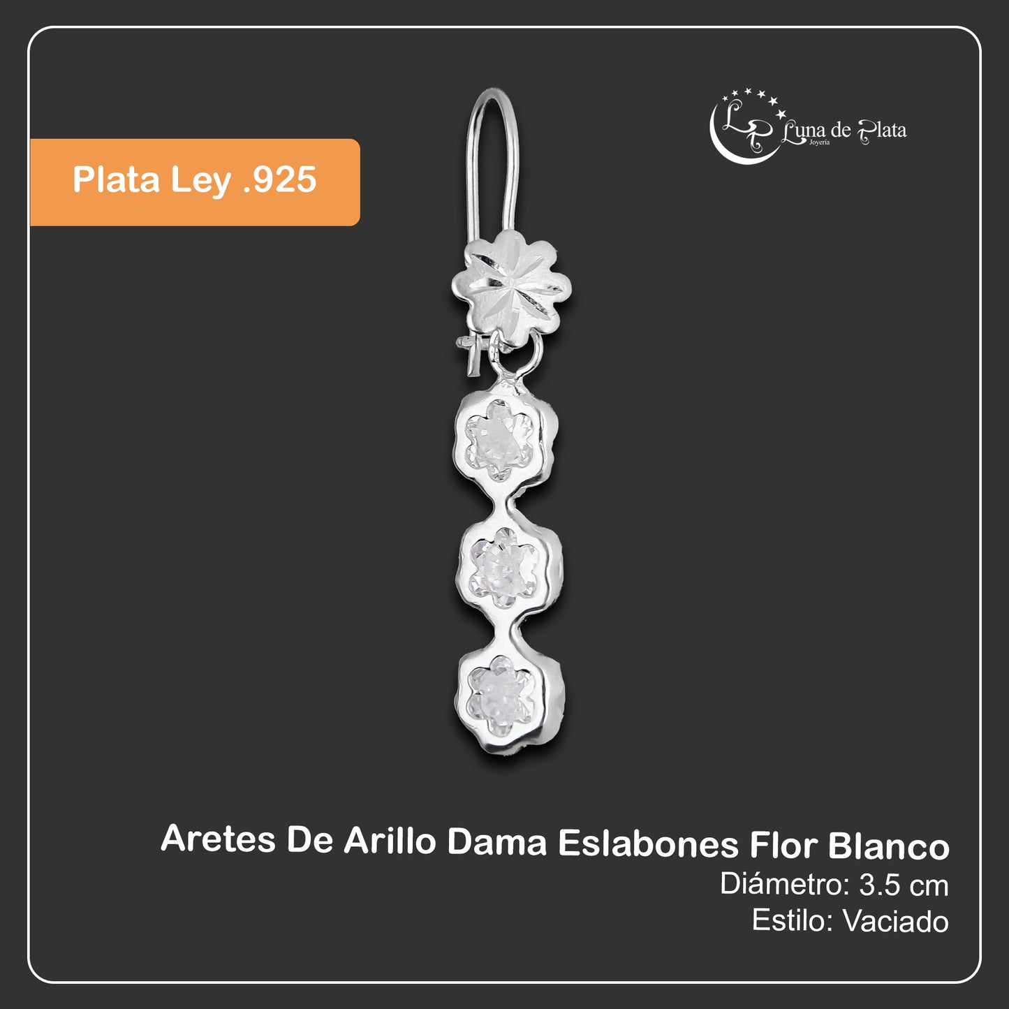 LPAA009 Aretes De Arillo Dama Eslabones Flor Blanco en Plata .925 MLM5165649984