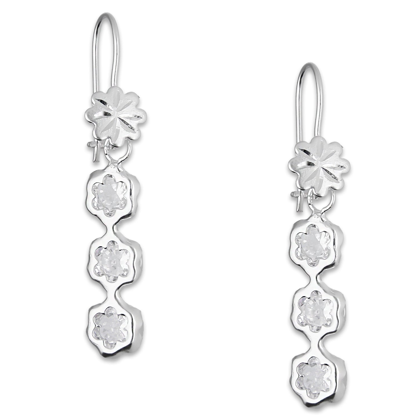LPAA009 Aretes De Arillo Dama Eslabones Flor Blanco en Plata .925 MLM5165649984