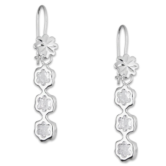 LPAA009 Aretes De Arillo Dama Eslabones Flor Blanco en Plata .925 MLM5165649984