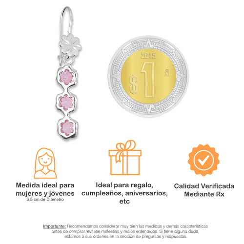 LPAA010 Aretes De Arillo Dama Eslabones Flor Rosa en Plata .925 MLM2855914483