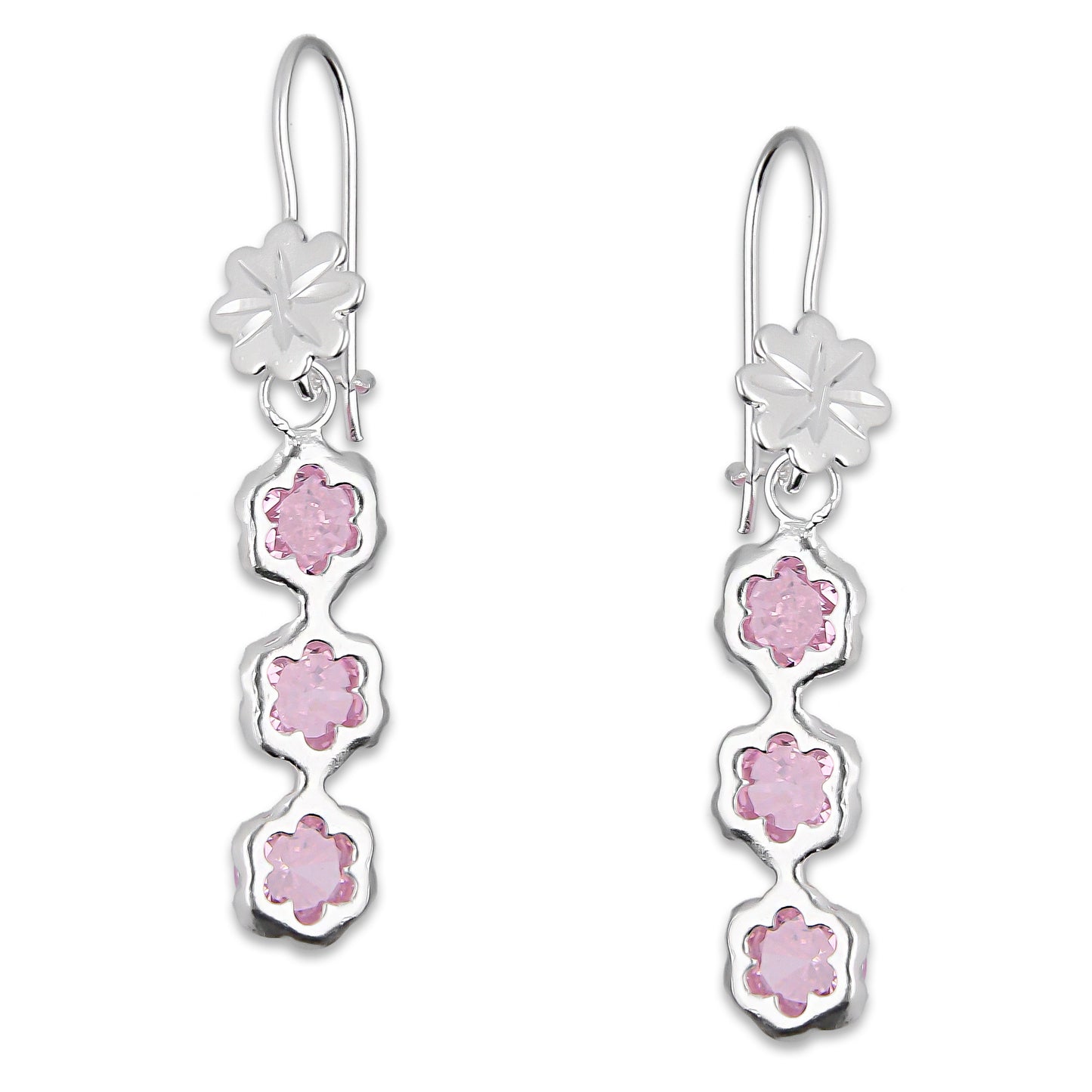 LPAA010 Aretes De Arillo Dama Eslabones Flor Rosa en Plata .925 MLM2855914483
