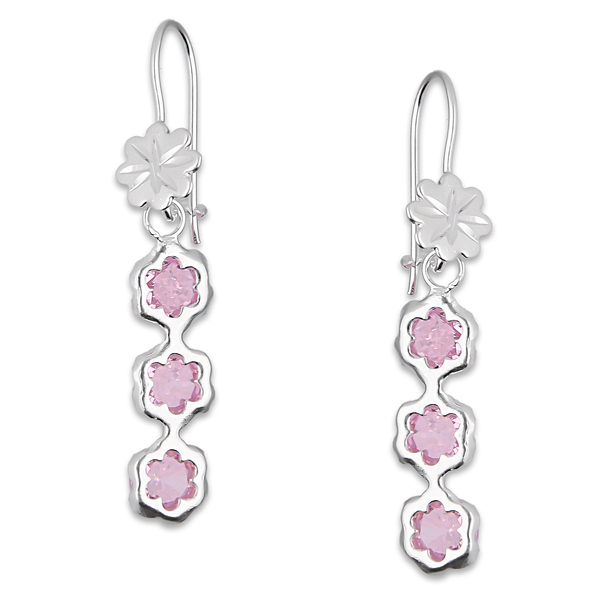 LPAA010 Aretes De Arillo Dama Eslabones Flor Rosa en Plata .925 MLM2855914483