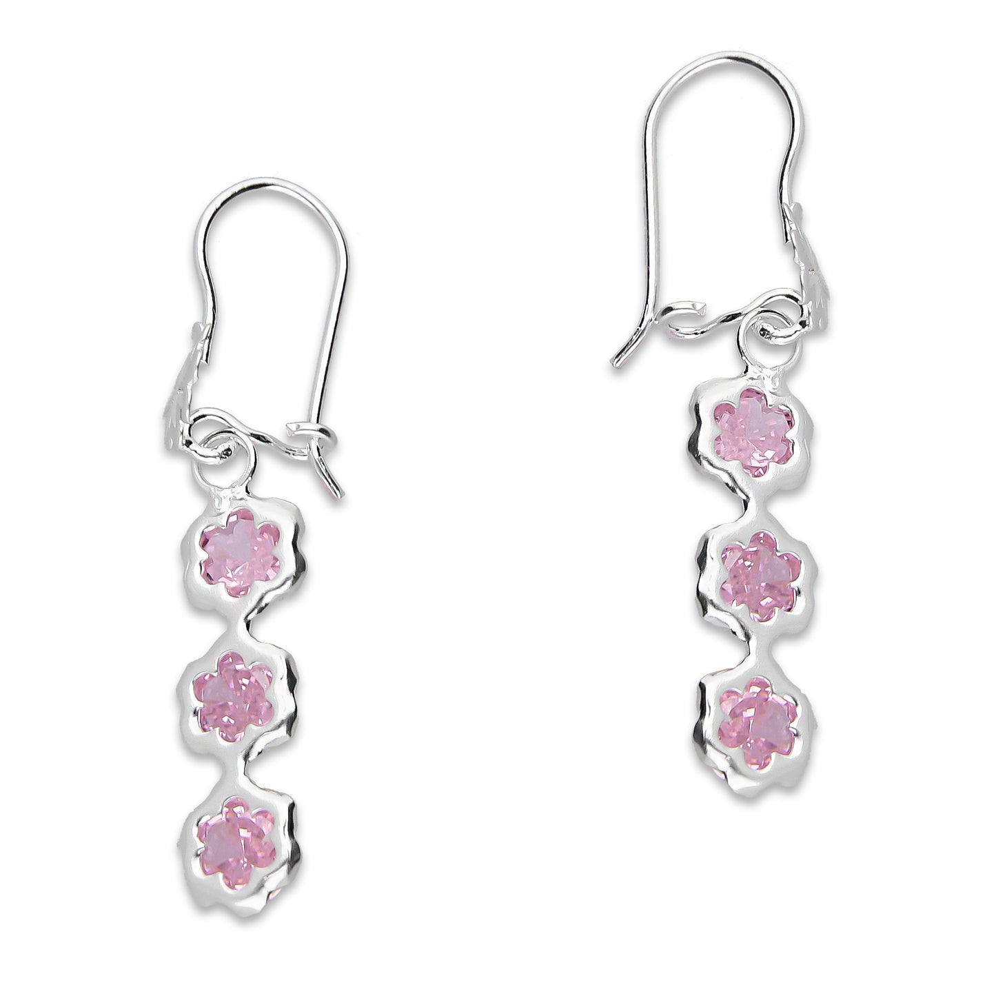 LPAA010 Aretes De Arillo Dama Eslabones Flor Rosa en Plata .925 MLM2855914483