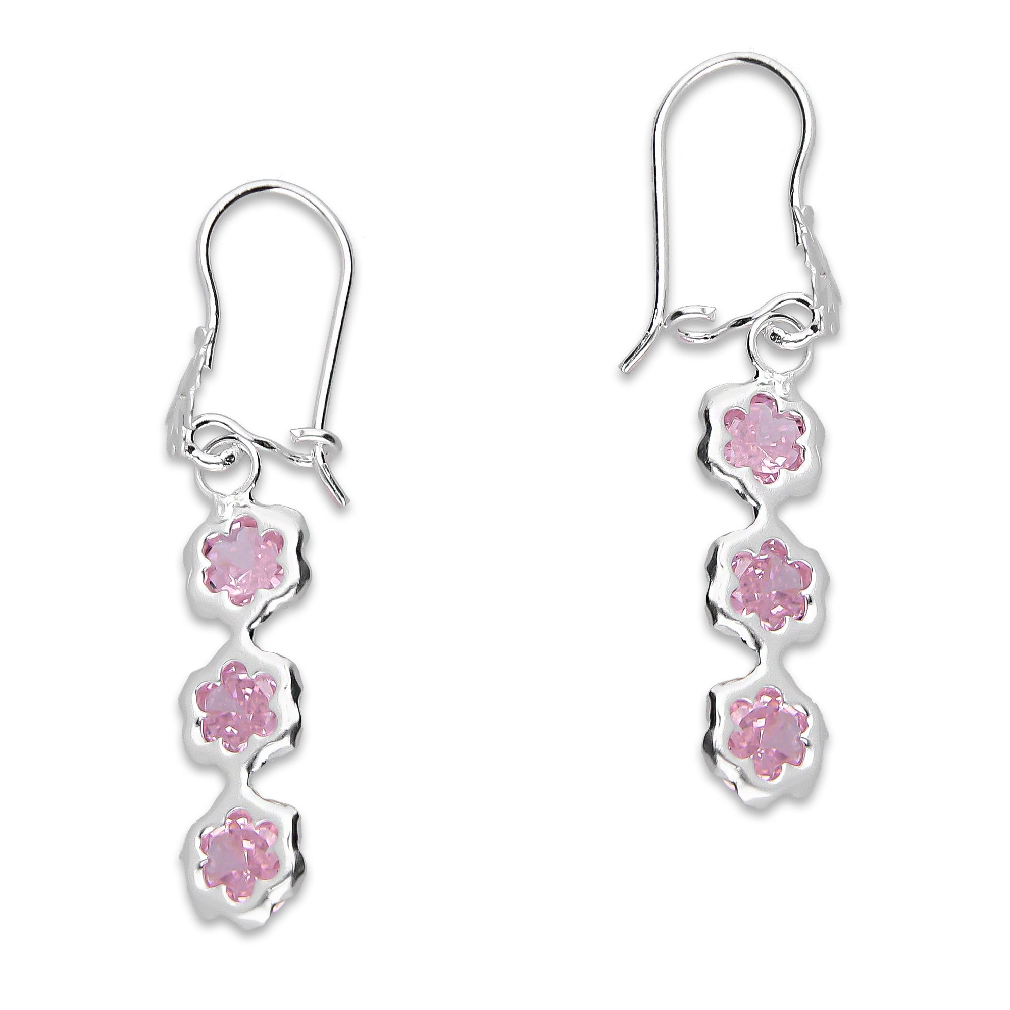 LPAA010 Aretes De Arillo Dama Eslabones Flor Rosa en Plata .925 MLM2855914483