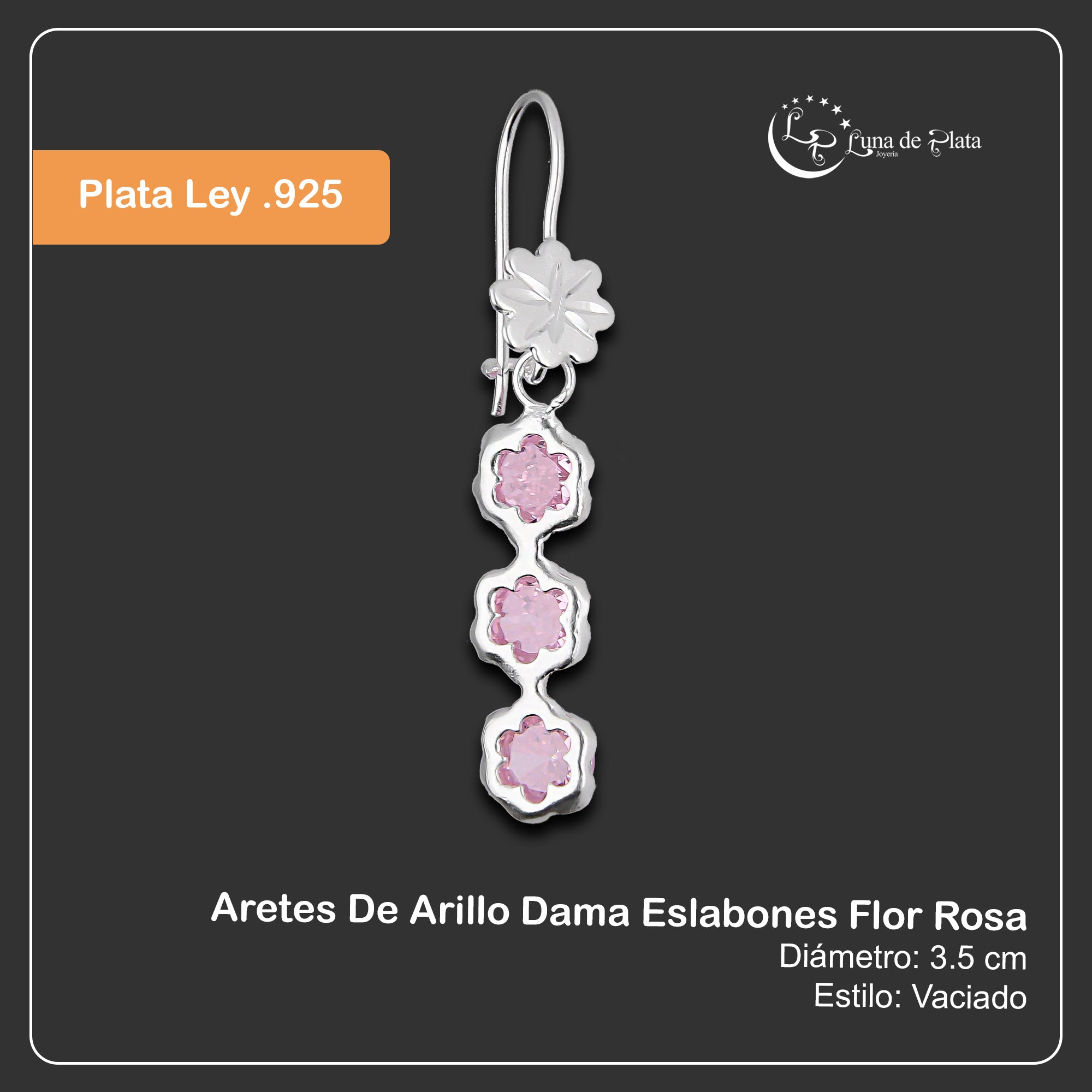 LPAA010 Aretes De Arillo Dama Eslabones Flor Rosa en Plata .925 MLM2855914483