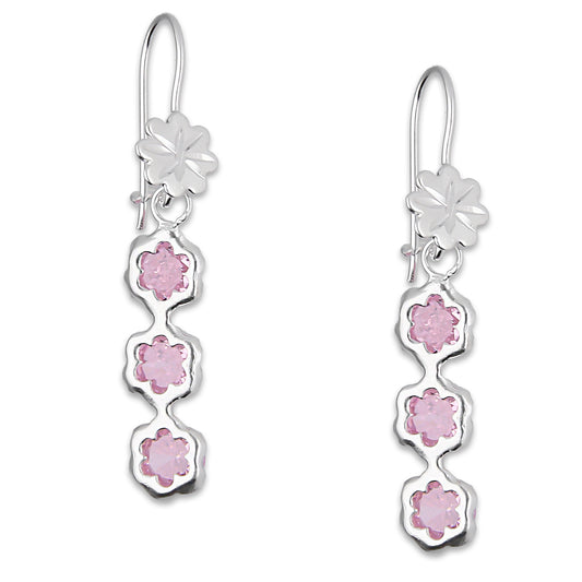 LPAA010 Aretes De Arillo Dama Eslabones Flor Rosa en Plata .925 MLM2855914483