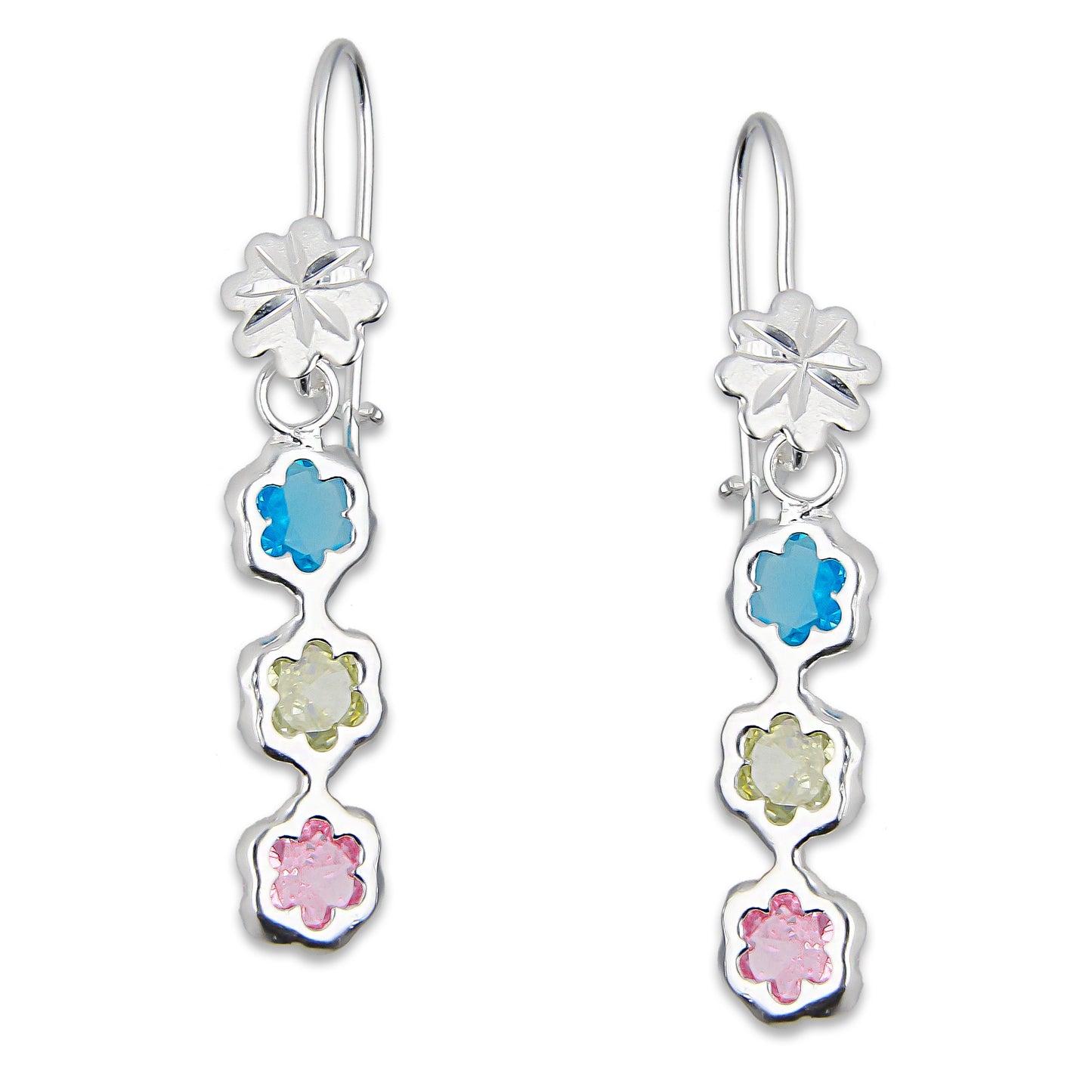 LPAA011 Aretes De Arillo Dama Eslabones Flor Multicolor en Plata .925 MLM5165650114