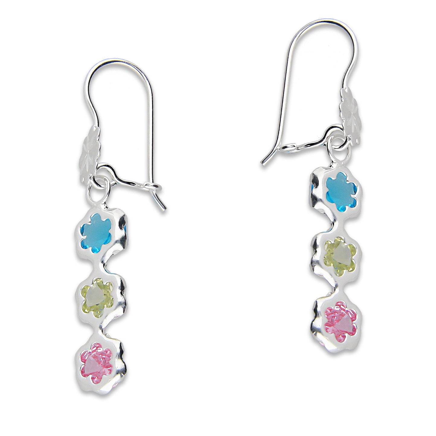 LPAA011 Aretes De Arillo Dama Eslabones Flor Multicolor en Plata .925 MLM5165650114