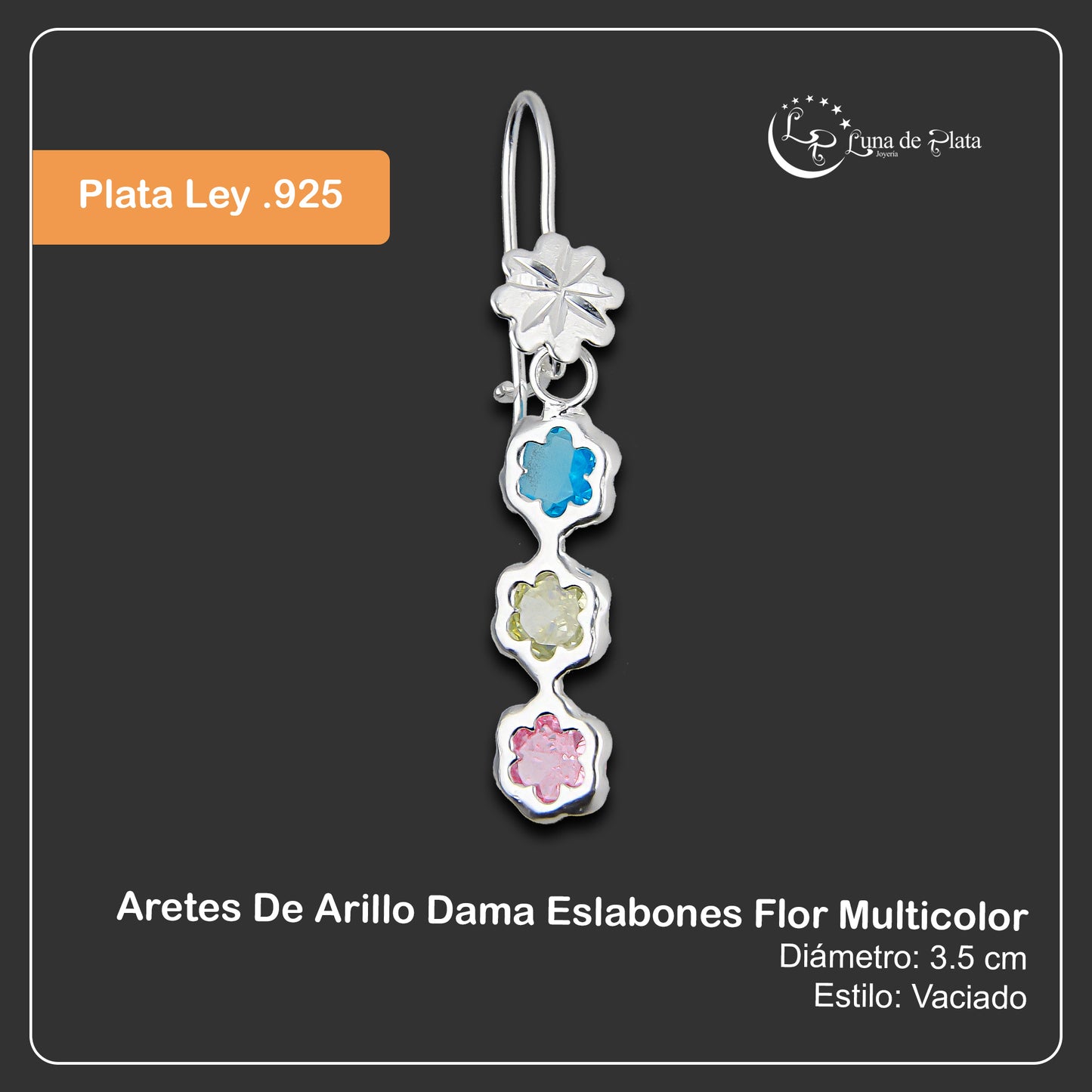 LPAA011 Aretes De Arillo Dama Eslabones Flor Multicolor en Plata .925 MLM5165650114