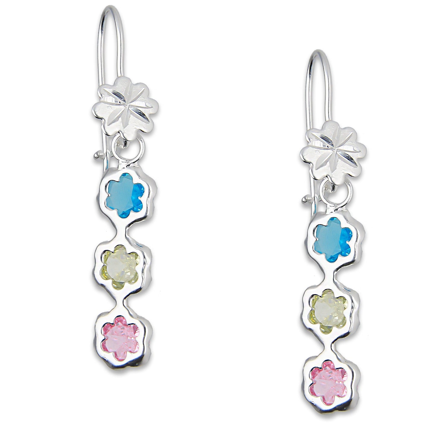 LPAA011 Aretes De Arillo Dama Eslabones Flor Multicolor en Plata .925 MLM5165650114