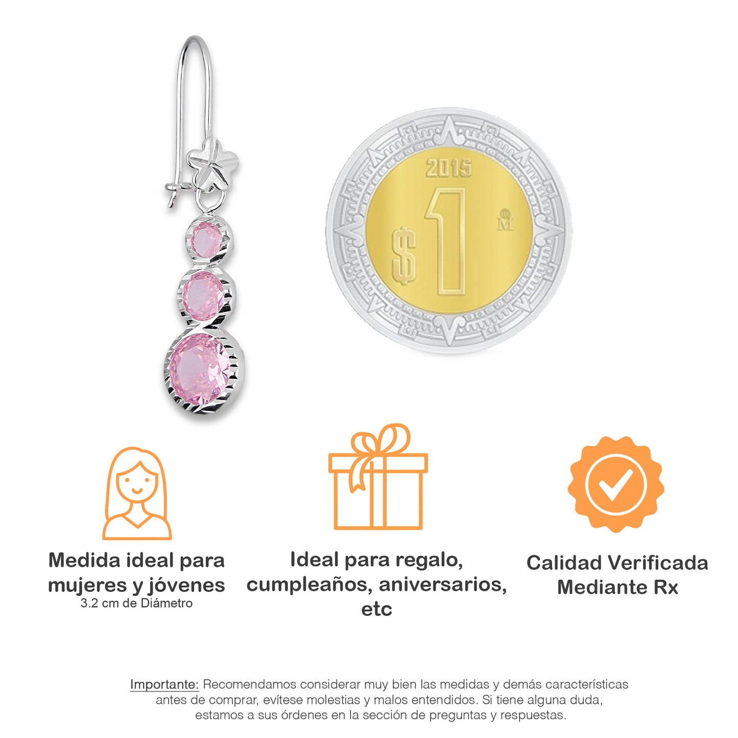 LPAA013 Aretes De Arillo Dama Eslabones Circular Ascendente Rosa en Plata .925 MLM5165619084