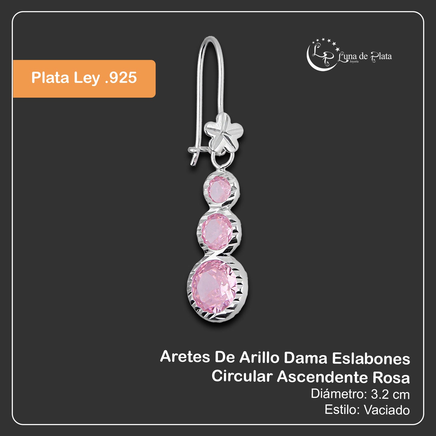LPAA013 Aretes De Arillo Dama Eslabones Circular Ascendente Rosa en Plata .925 MLM5165619084